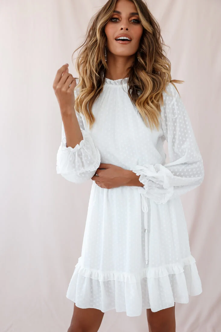 Tracee Open Back Ruffled Hemline Dress White Tall