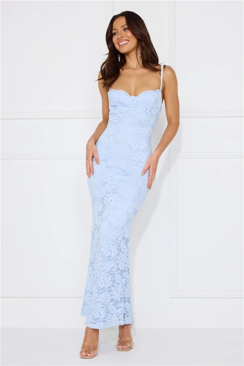 Soft Sweet Lace Maxi Dress Blue - luluinthesky