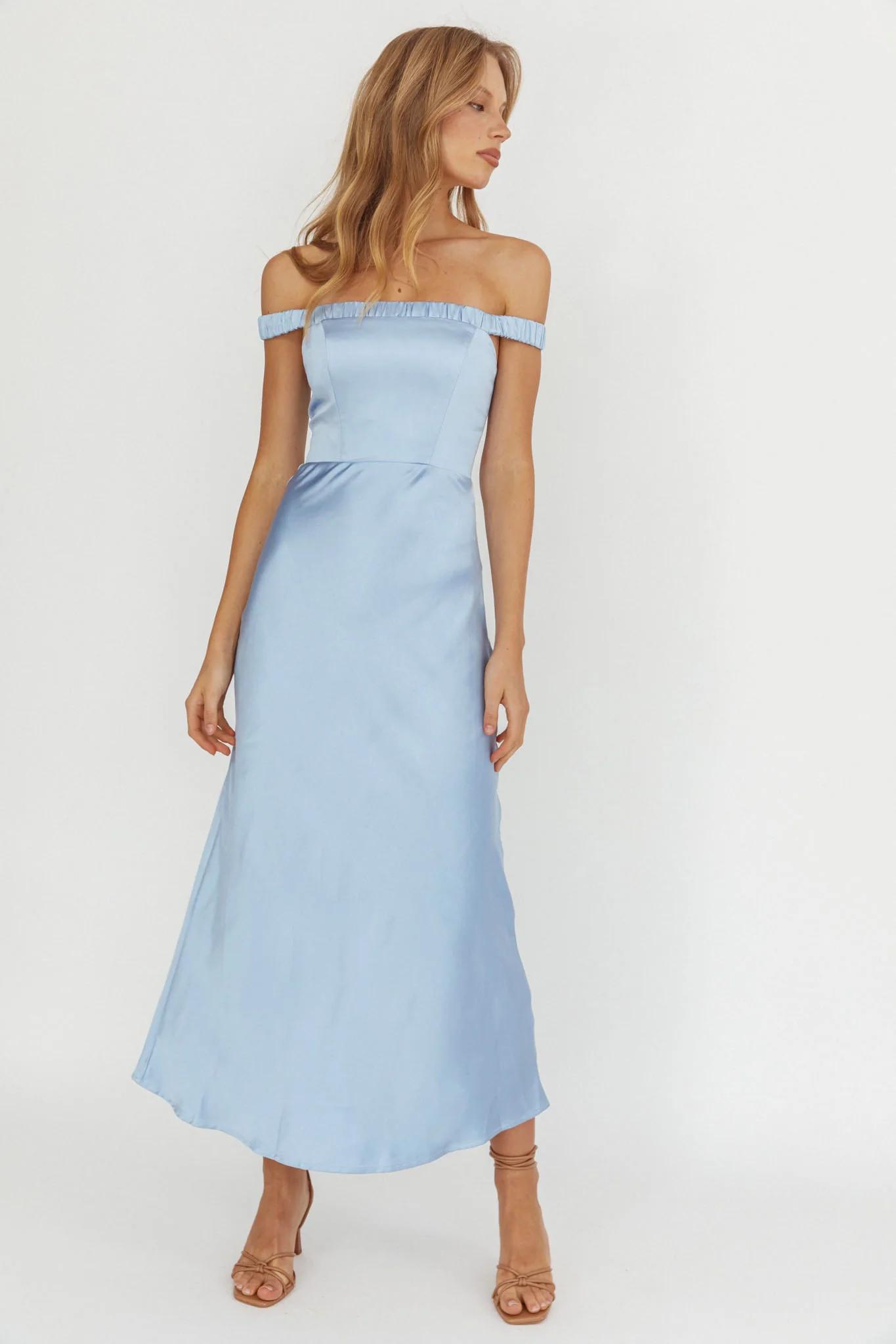 Cari Off-Shoulder Strap Maxi Dress Ice Blue