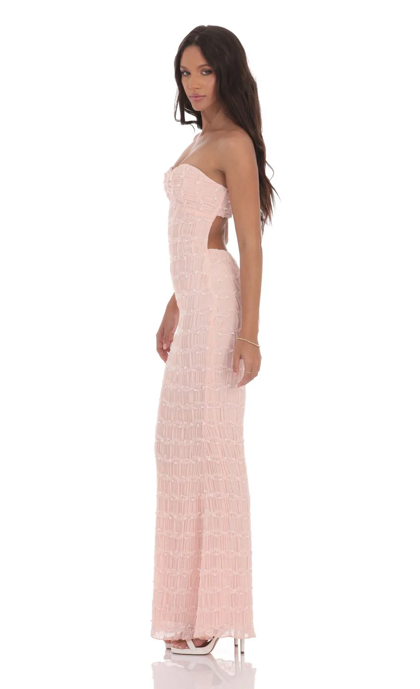 Smocked Strapless Maxi Dress in Pink - luluinthesky
