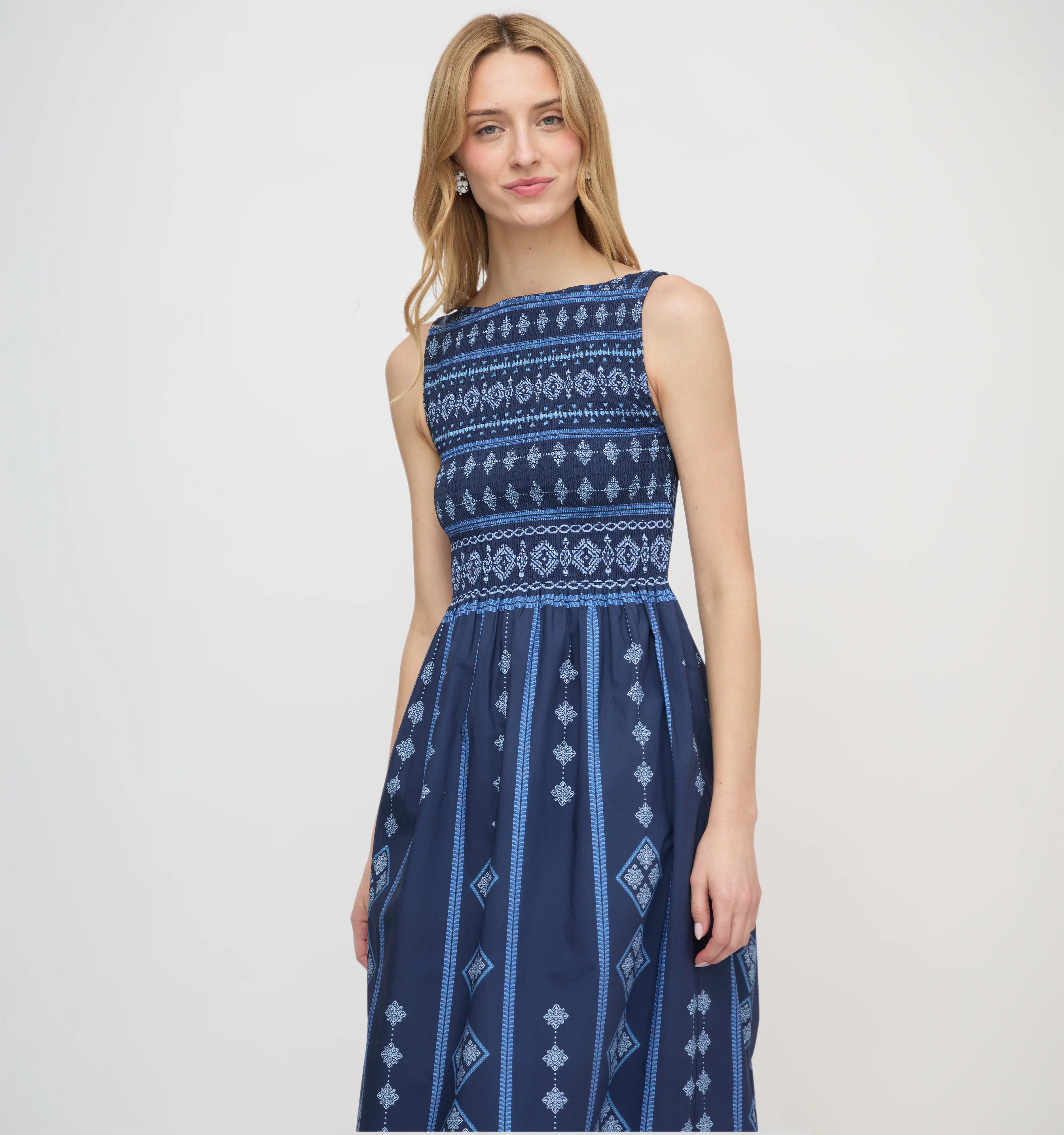 The Cosima Nap Dress - Navy Diamond Batik