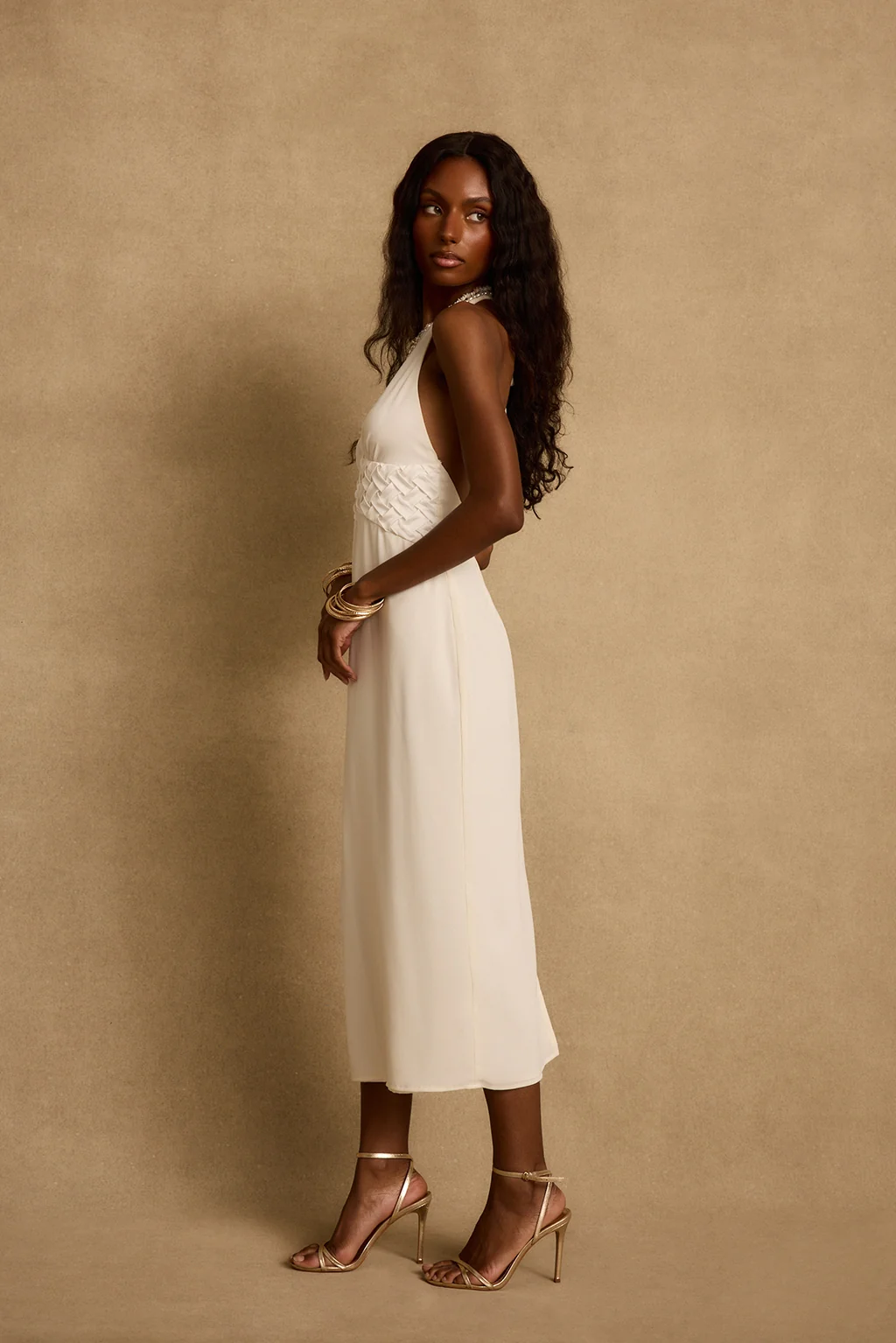 Penelope White Halter Midi Dress