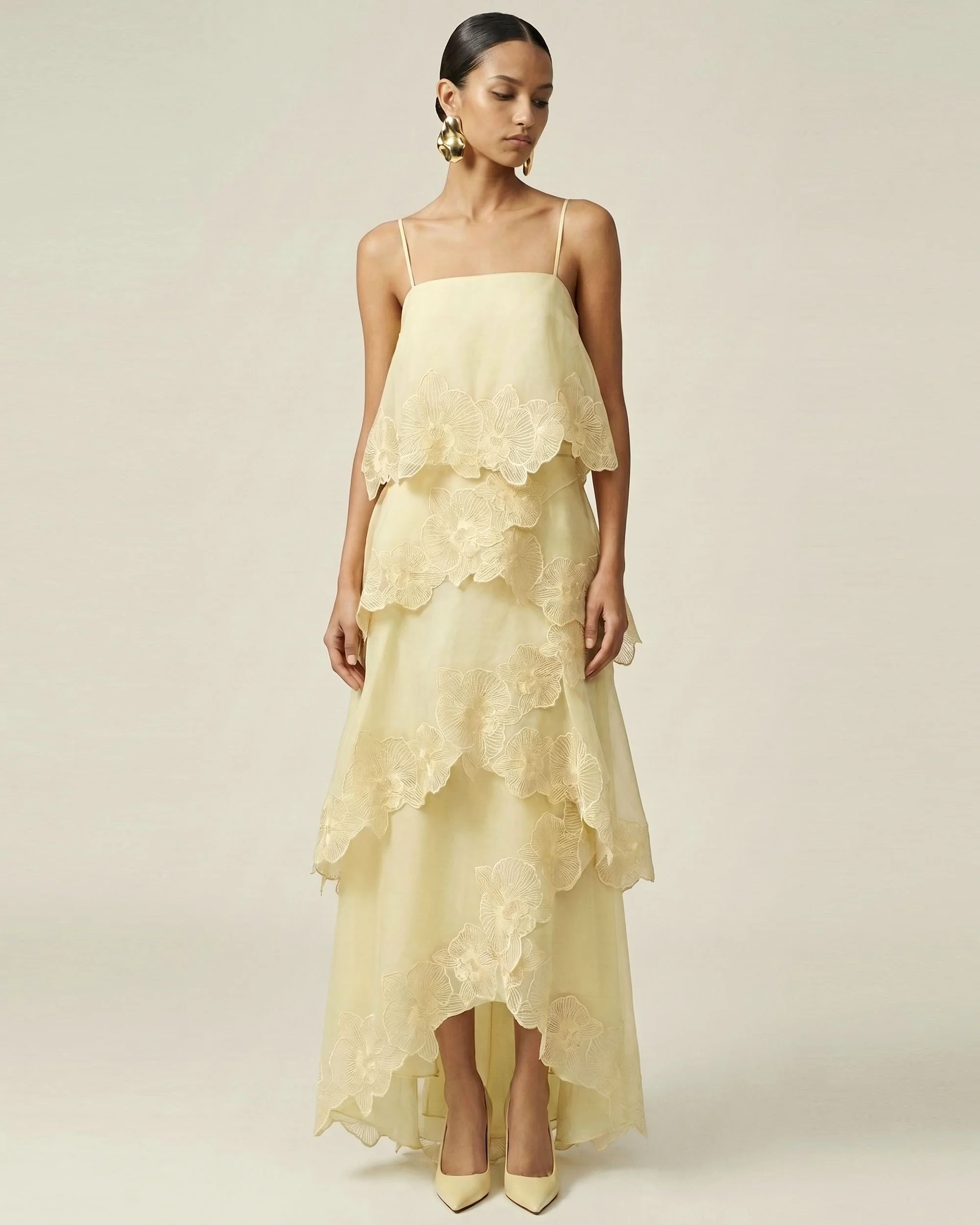 Orchid Embroidered Layered Maxi Dress - Light Yellow