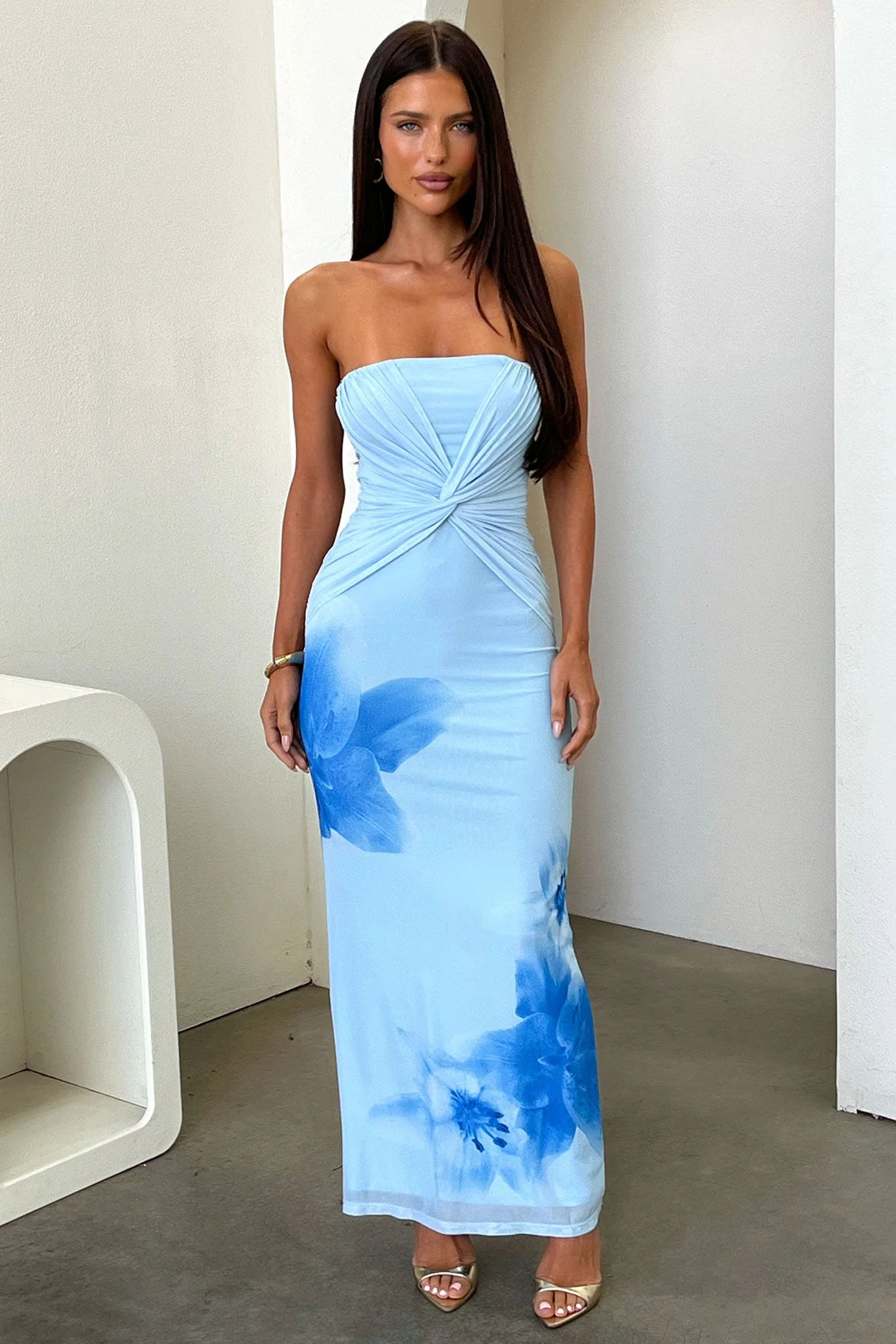 Lennen Strapless Mesh Maxi Dress - Blue - luluinthesky