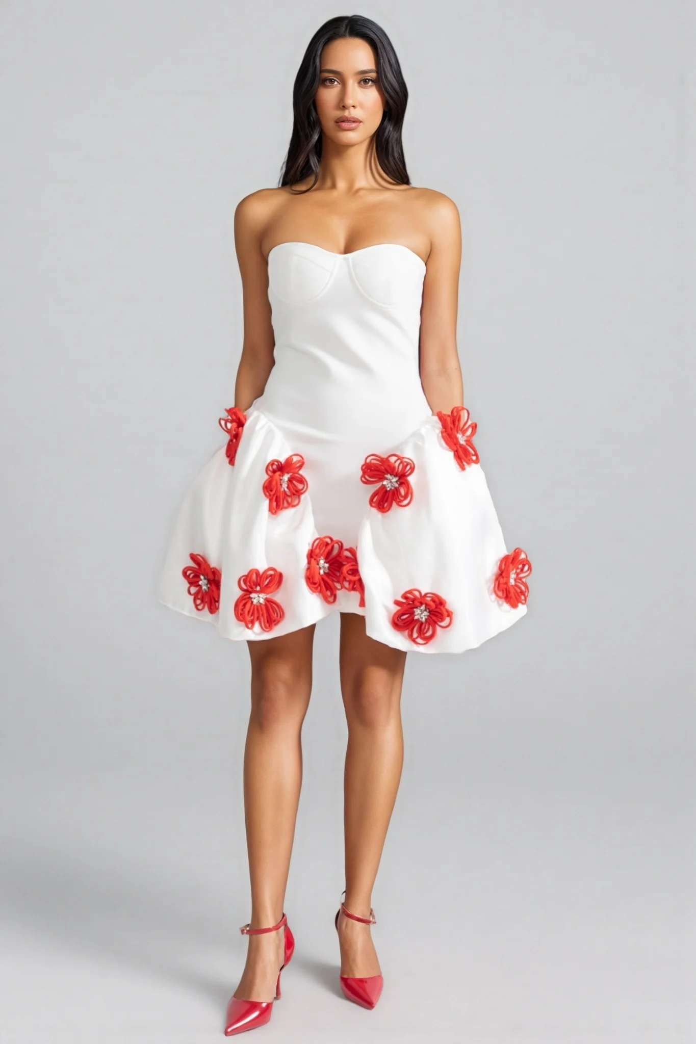 Jaxyn 3D Silver Floral Mini Dress