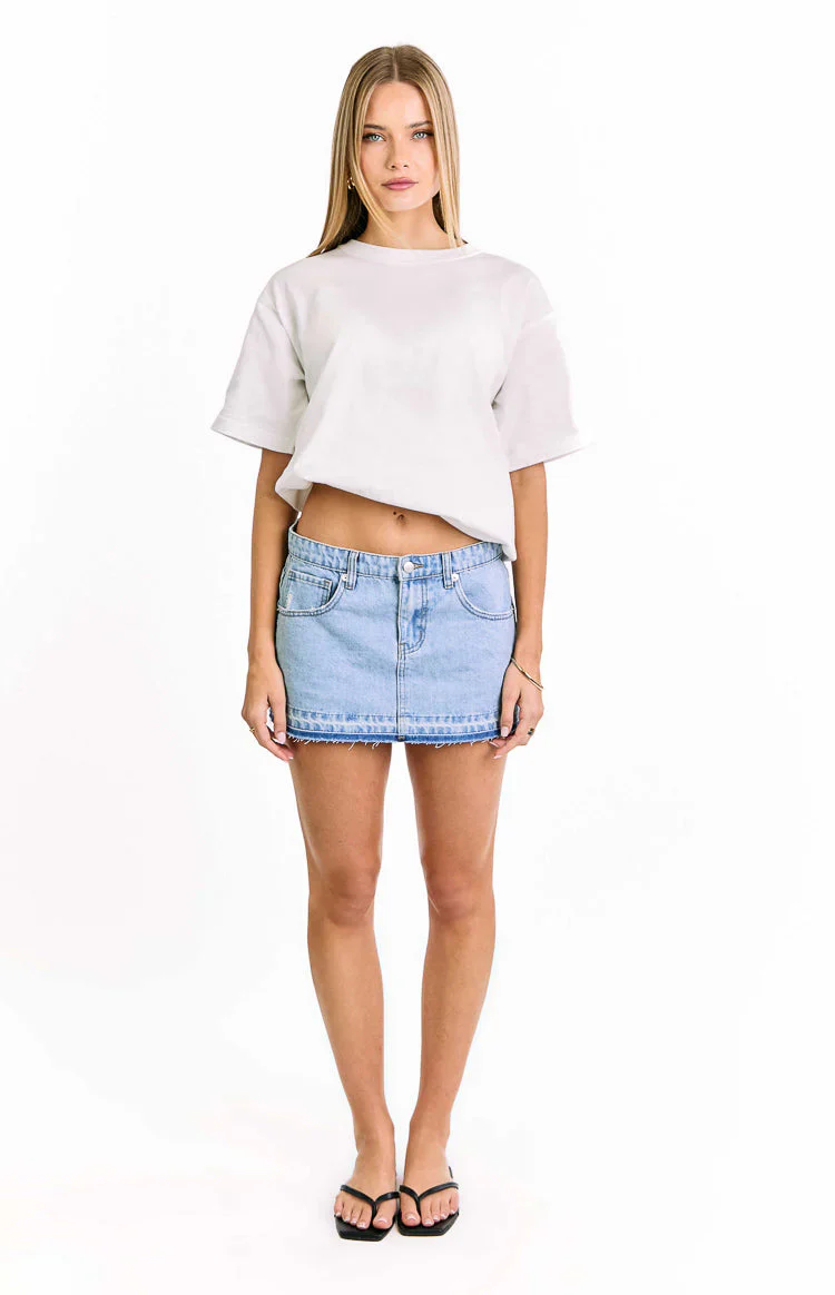 Emmy Light Wash Denim Distressed Mini Skirt