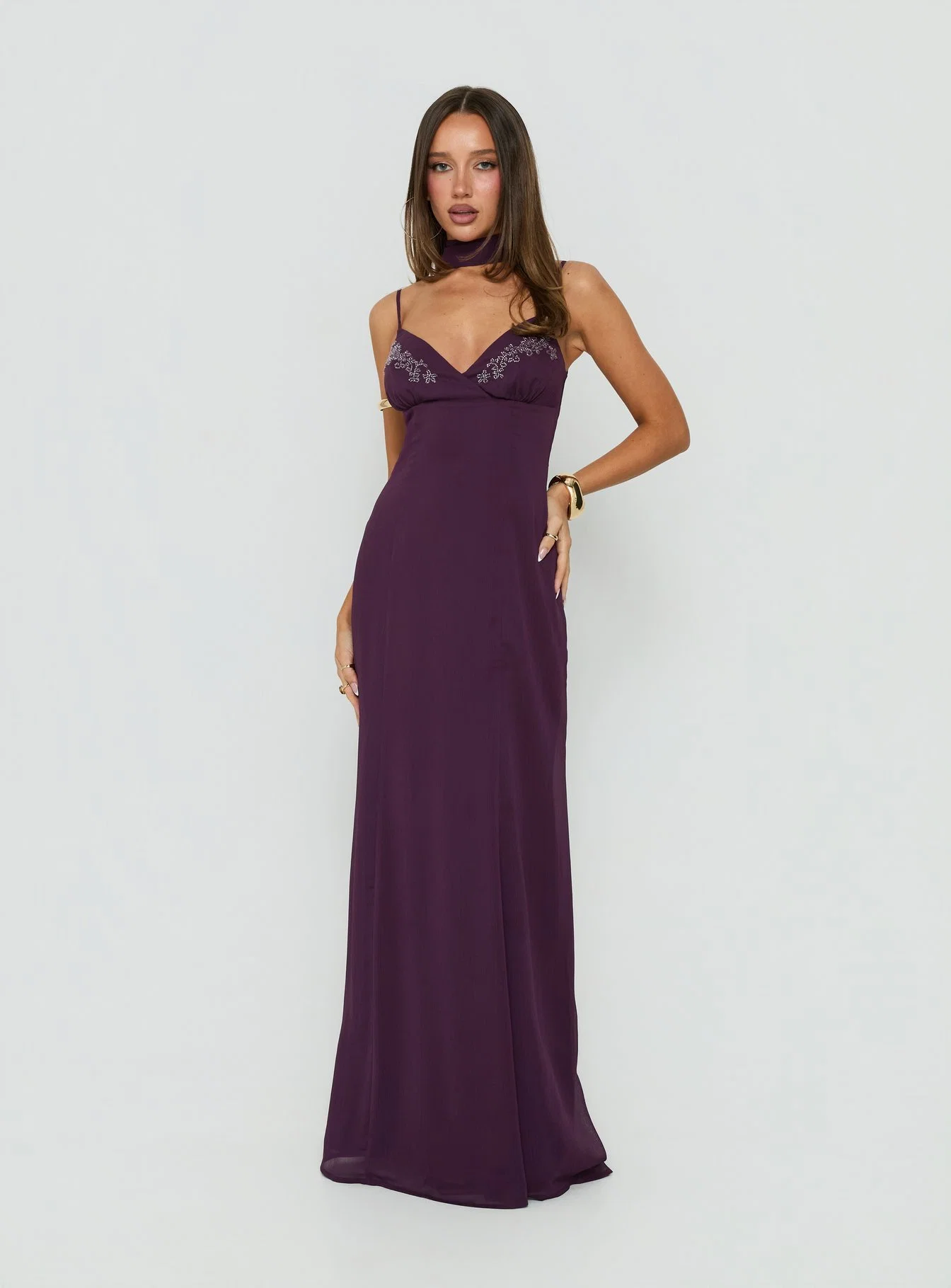 Jadira Scarf Maxi Dress Plum