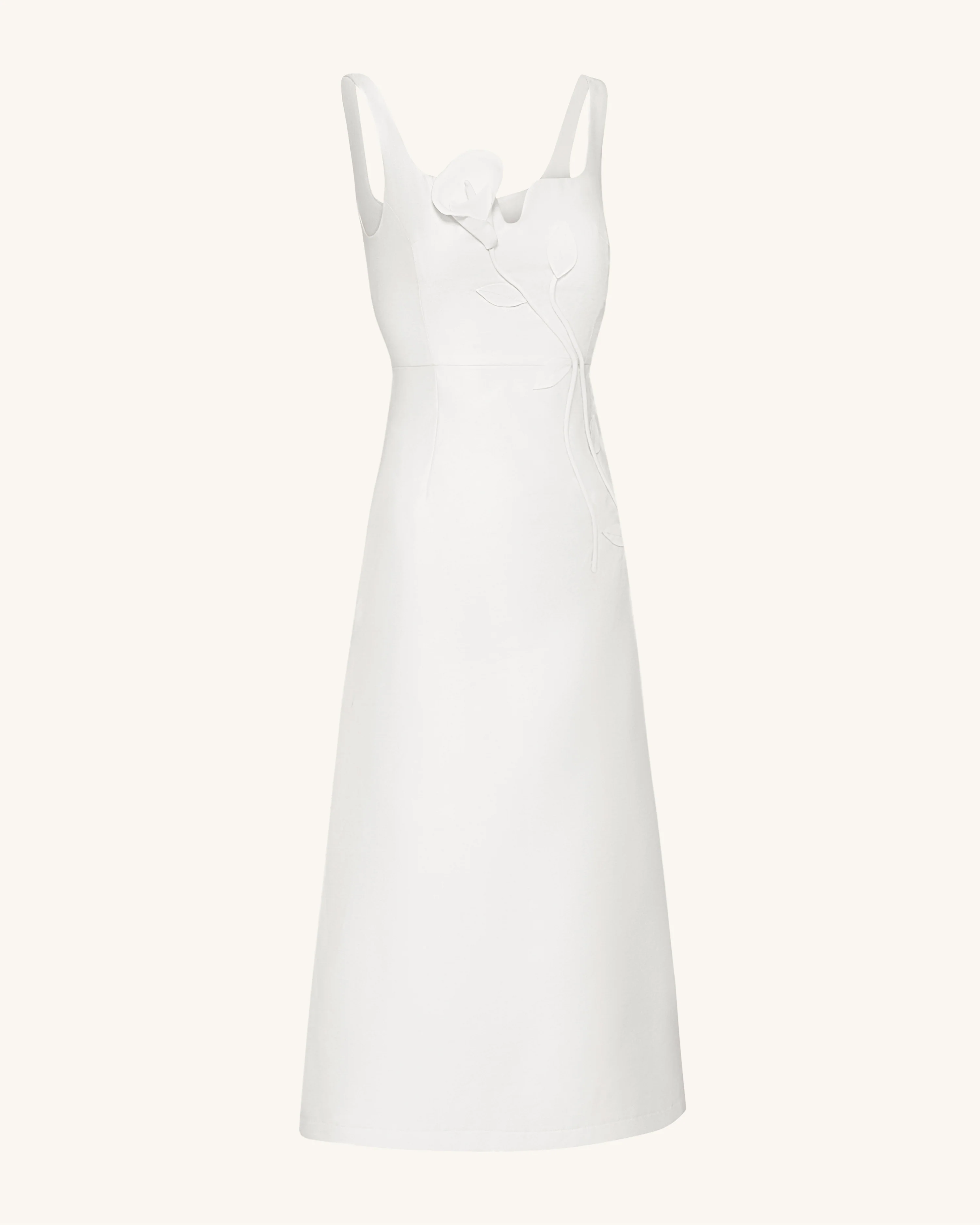 3D Vine-Appliqué Asymmetric Sweetheart Gown - White - FASHION NOB