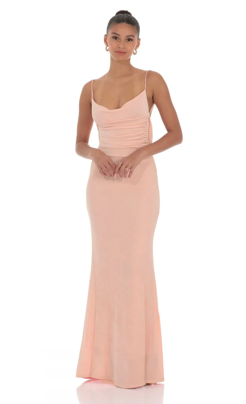 Lace Open Back Maxi Dress in Pink