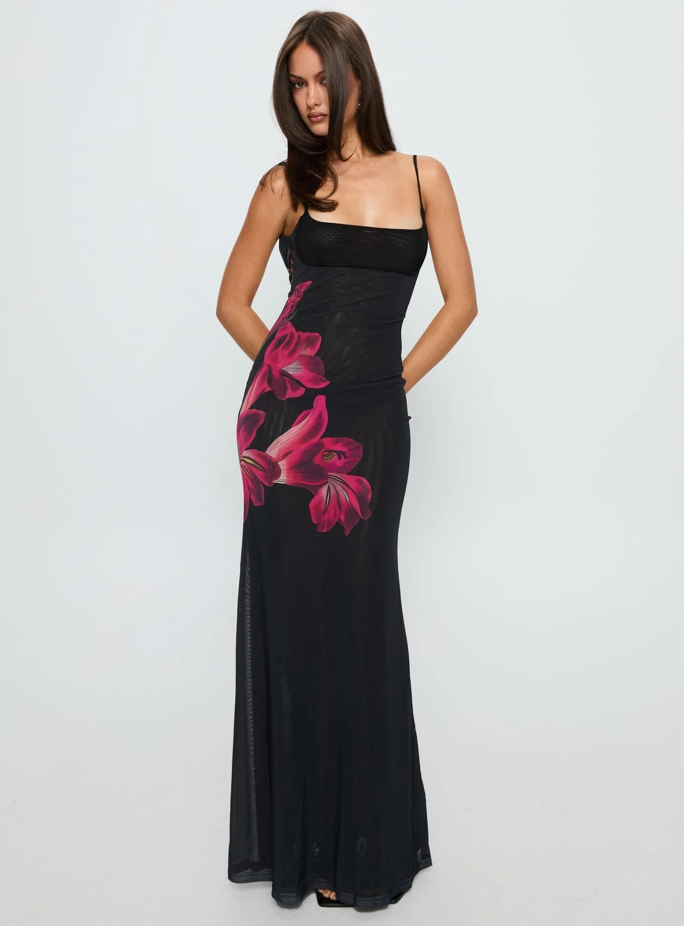 Fiadora Mesh Maxi Dress Black Floral