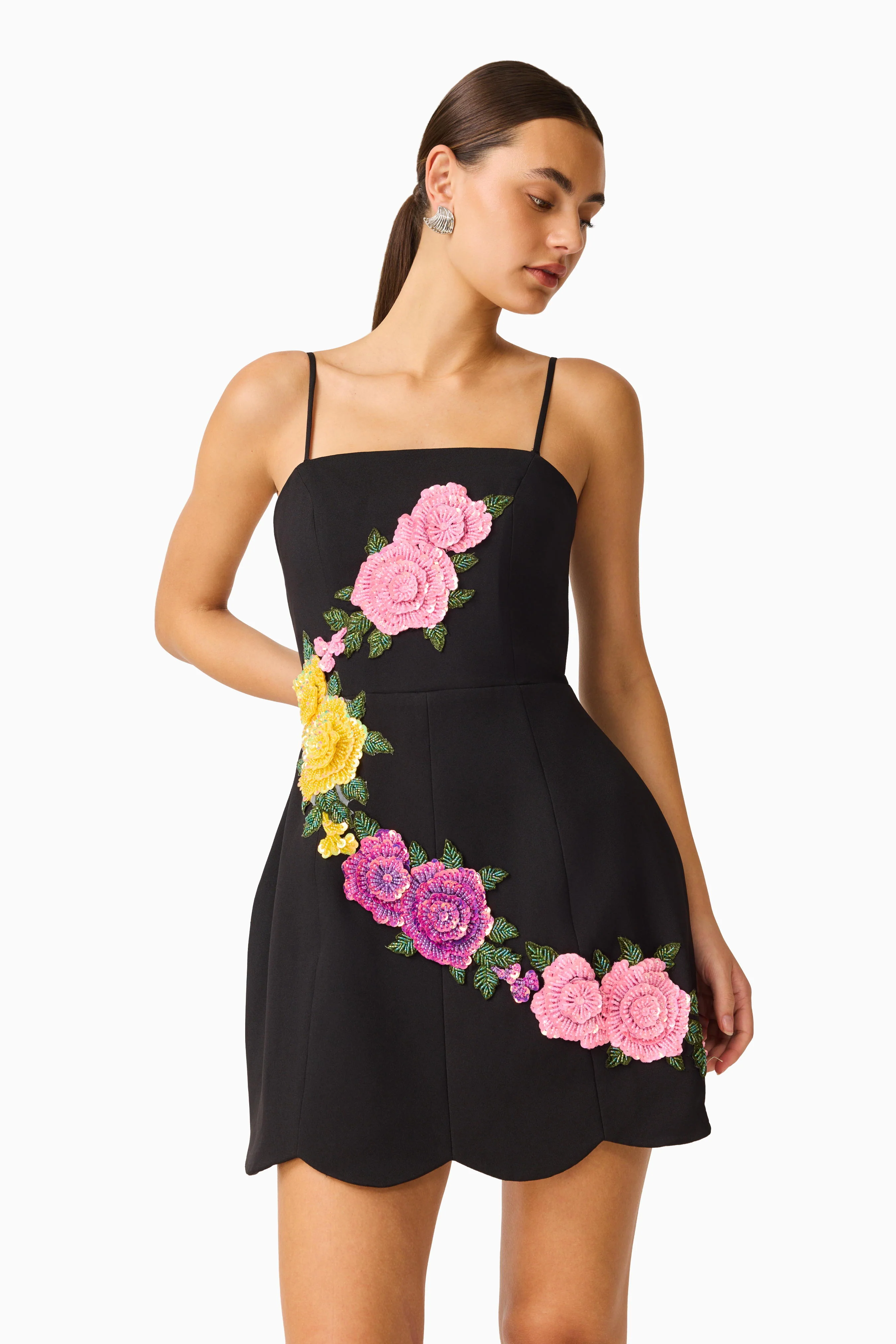 Laurentia Strapless Mini Tulip Dress in Black