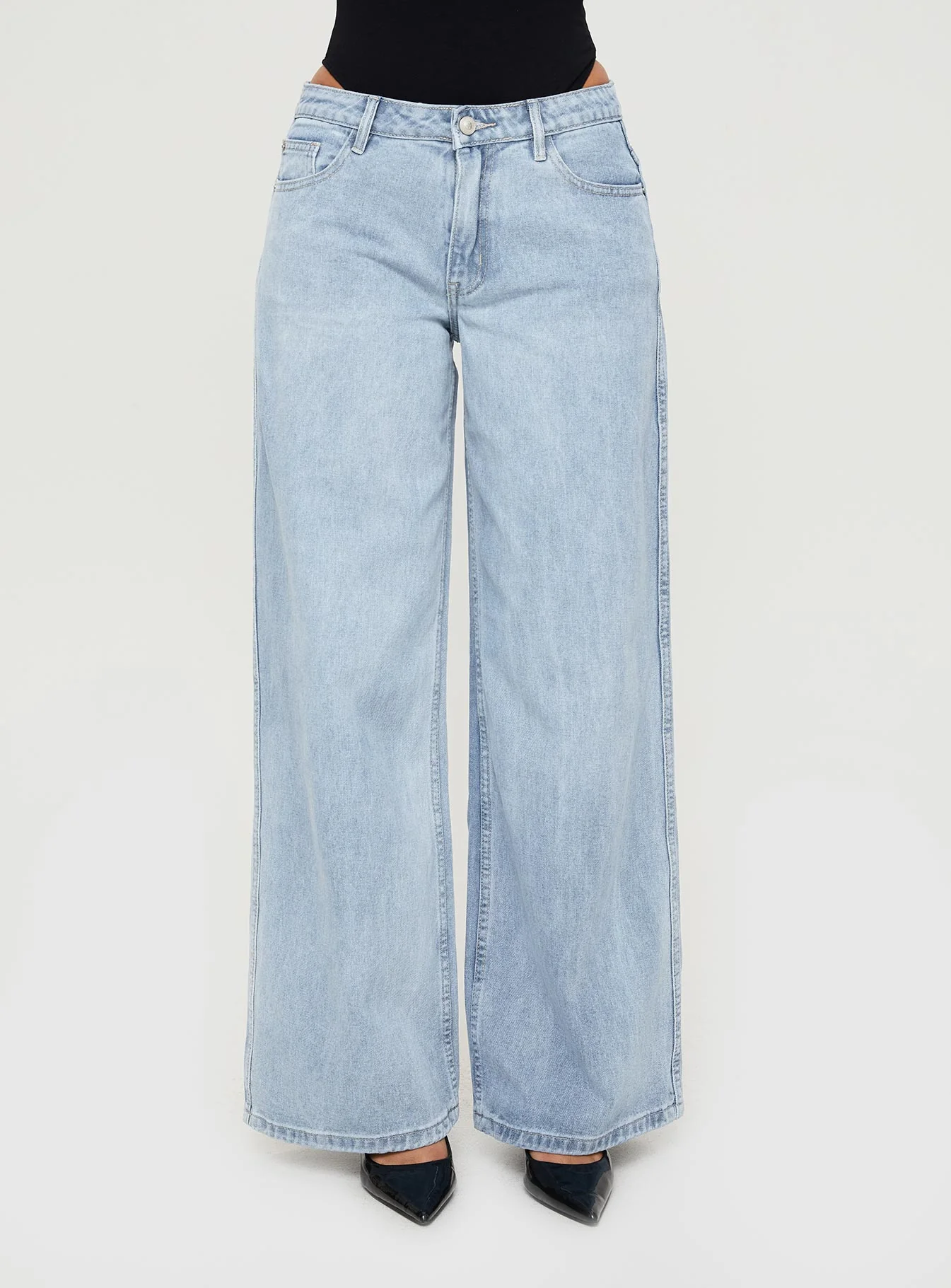 Ramos Low Rise Wide Leg Denim Jeans Light Blue Wash