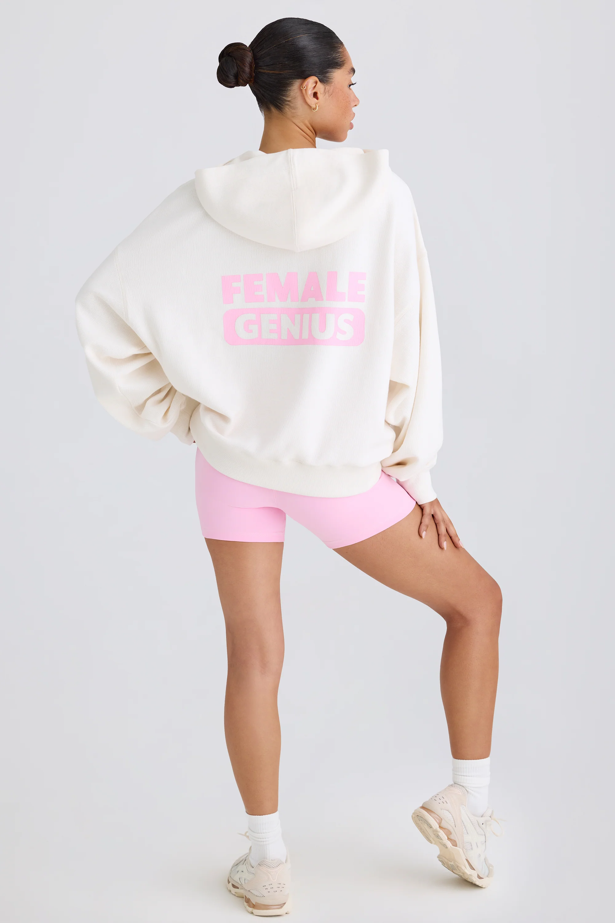 Textured Cotton Jersey Graphic Print Hoodie in White