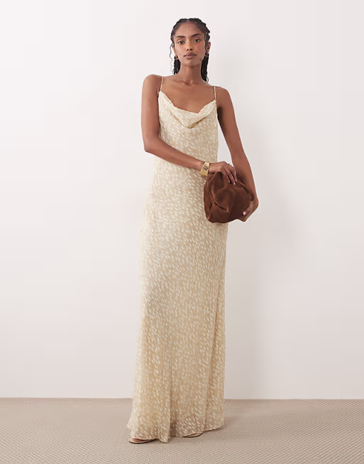 Mango textured cowl neck maxi dress in cream