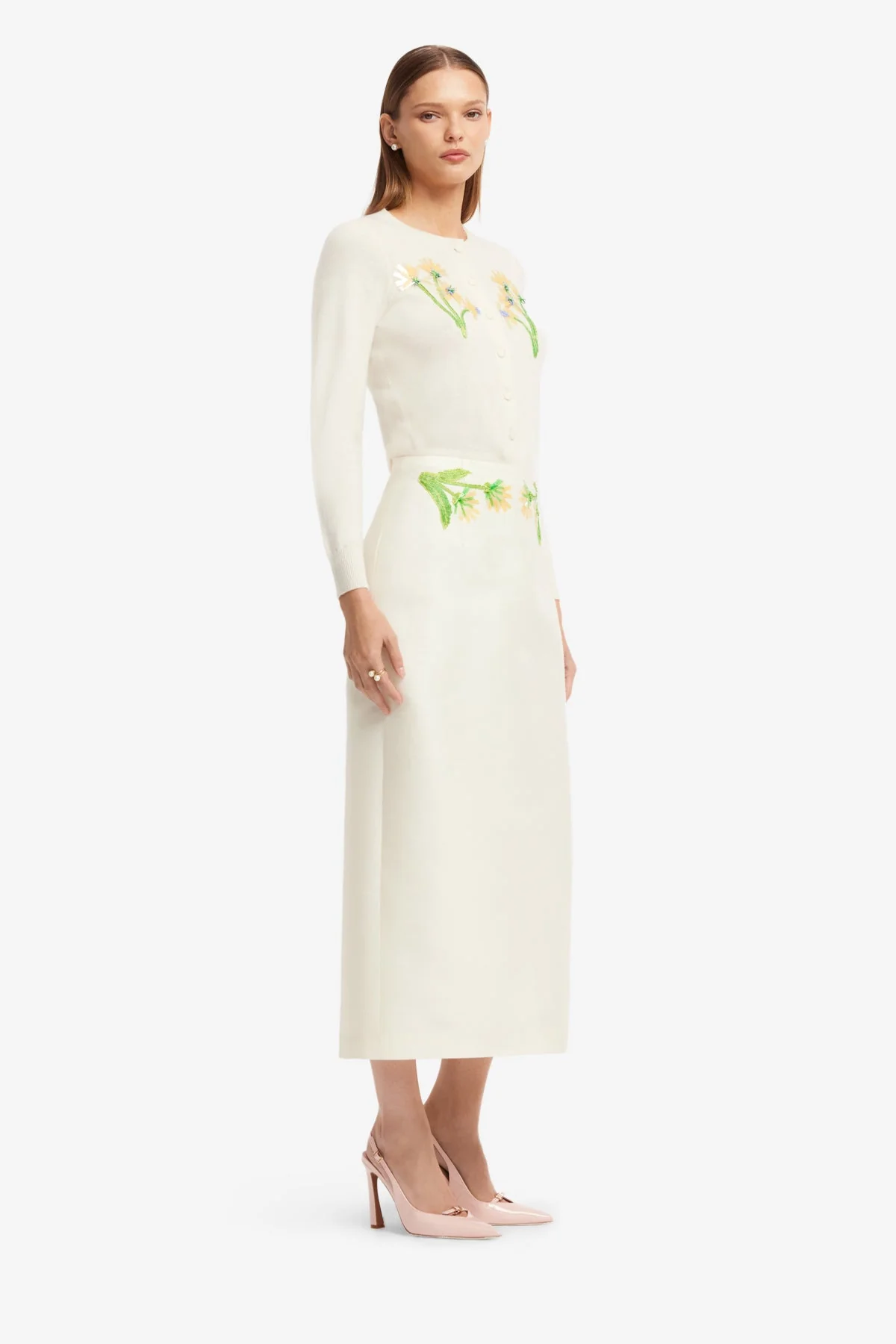 Quinn Embellished Wool Midi Skirt - Wildflower
