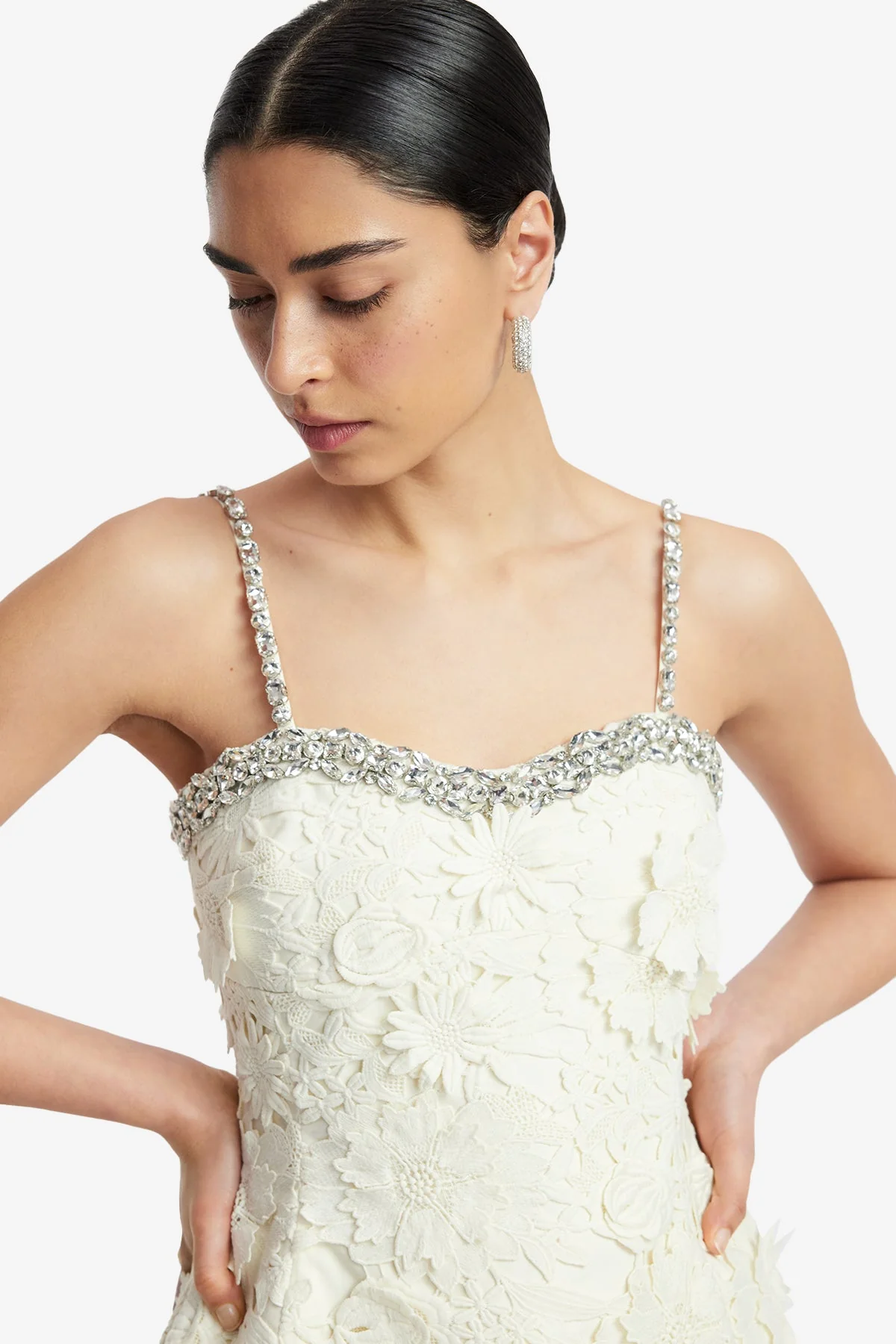 Sophia Embellished Lace Mini Dress - Snow