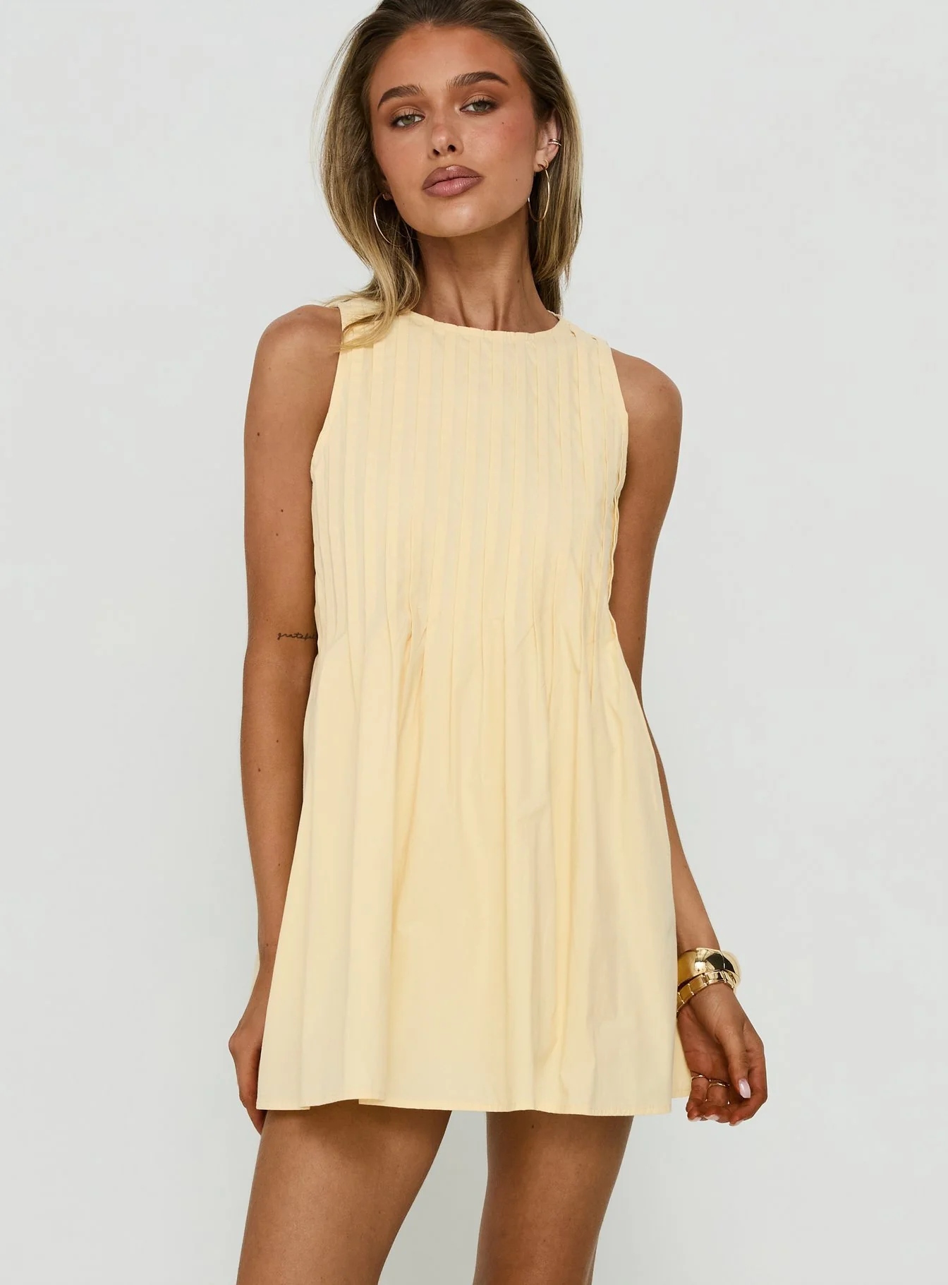 Dreamboat Pleated Mini Dress Yellow