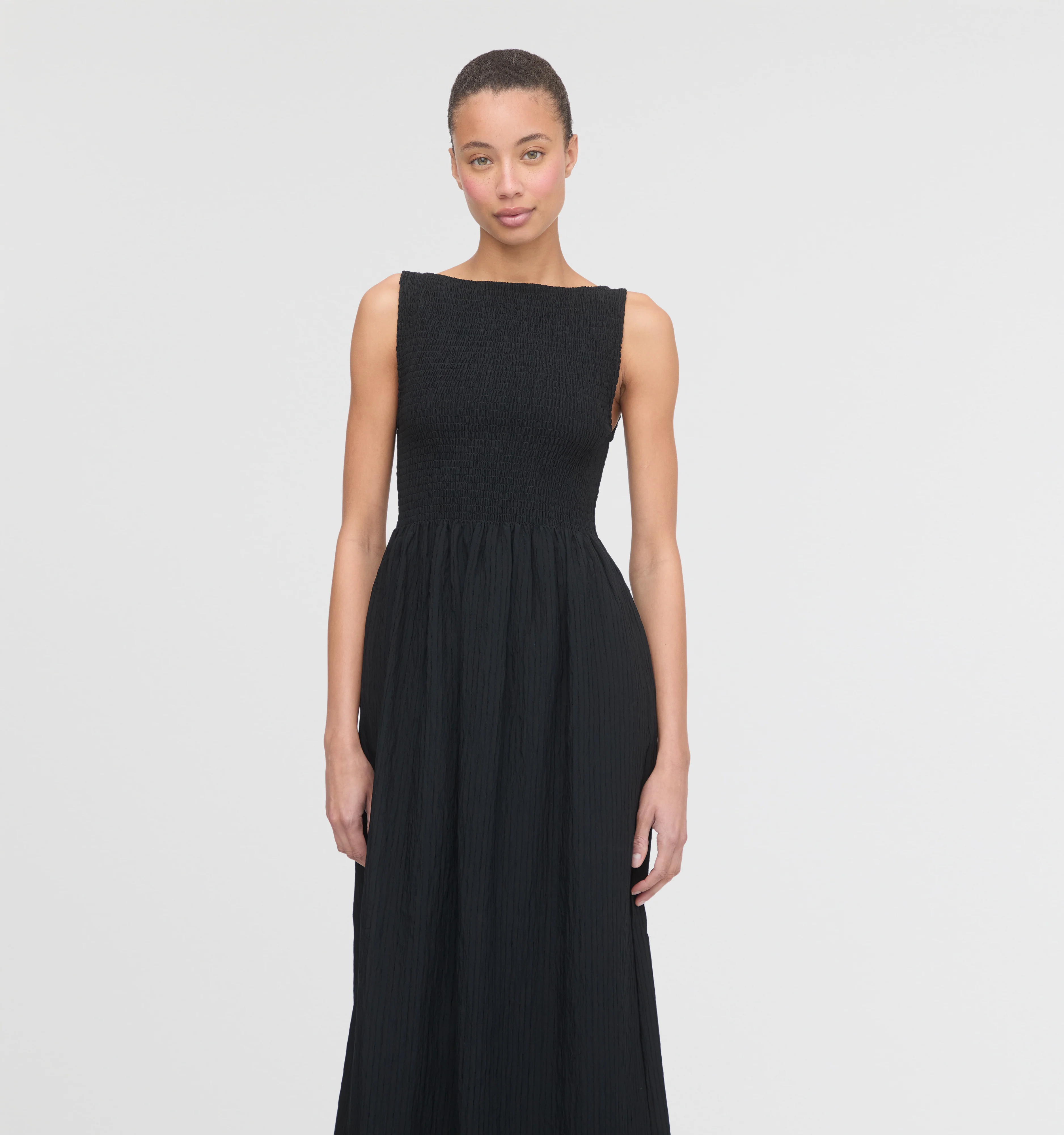 The Cosima Nap Dress - Black Tonal Seersucker