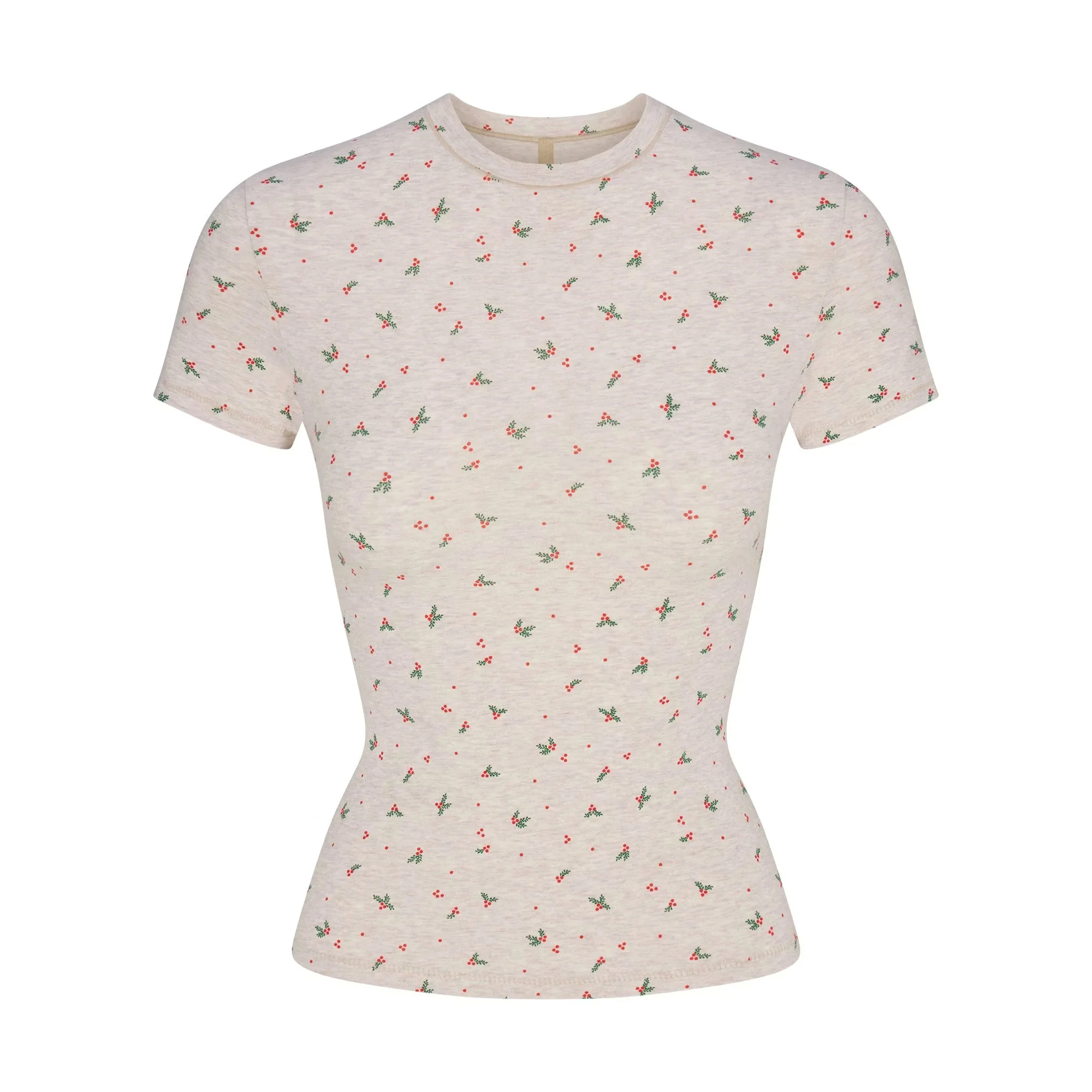 Cotton Jersey T-Shirt - Oatmeal Heather Holly Print