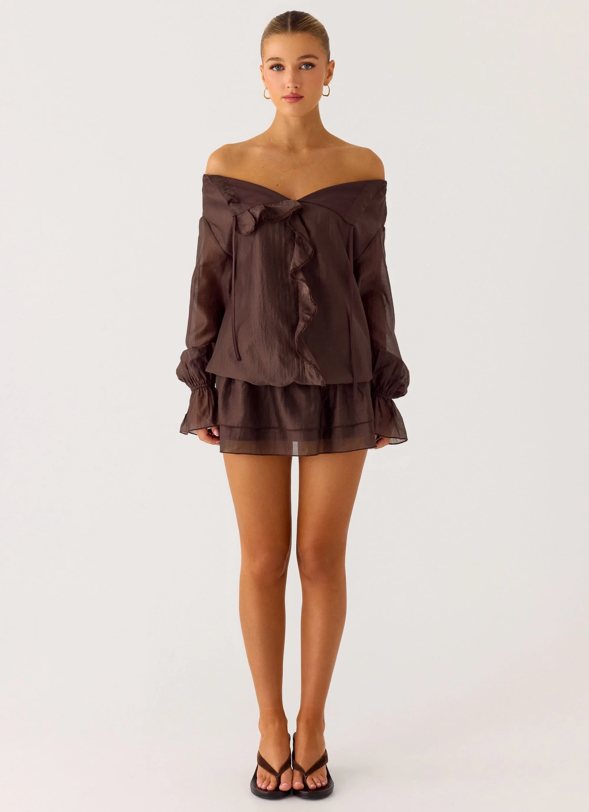 Elris Drop Waist Mini Dress - Cool Chocolate