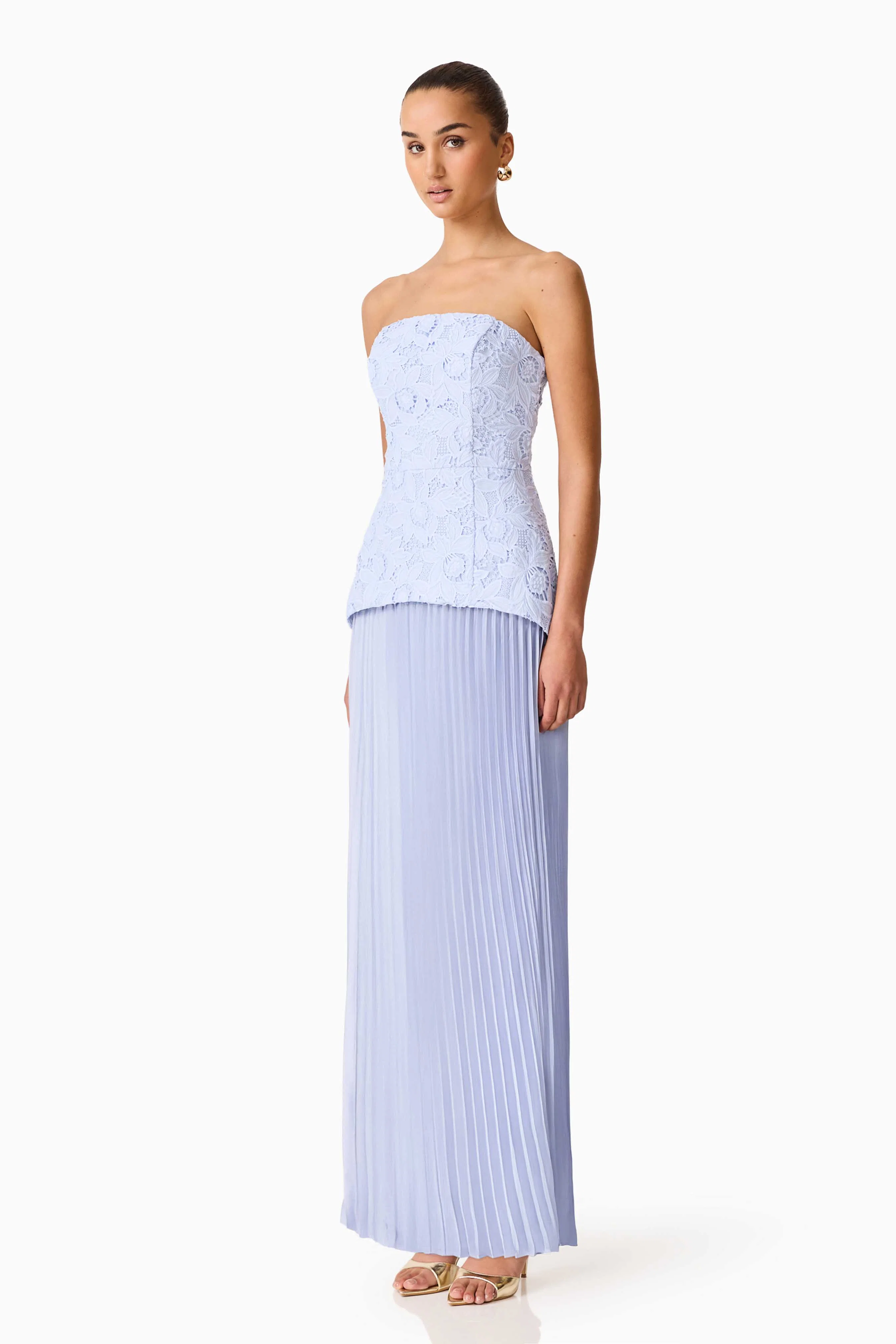 Lacy Strapless Gown in Powder Blue