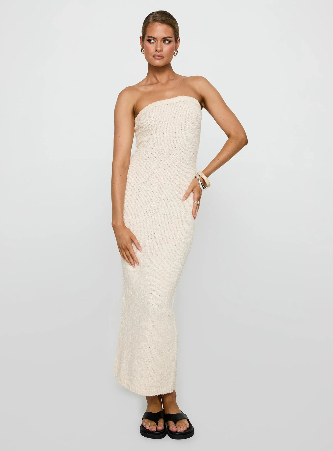 Cloud Strapless Boucle Maxi Dress Cream