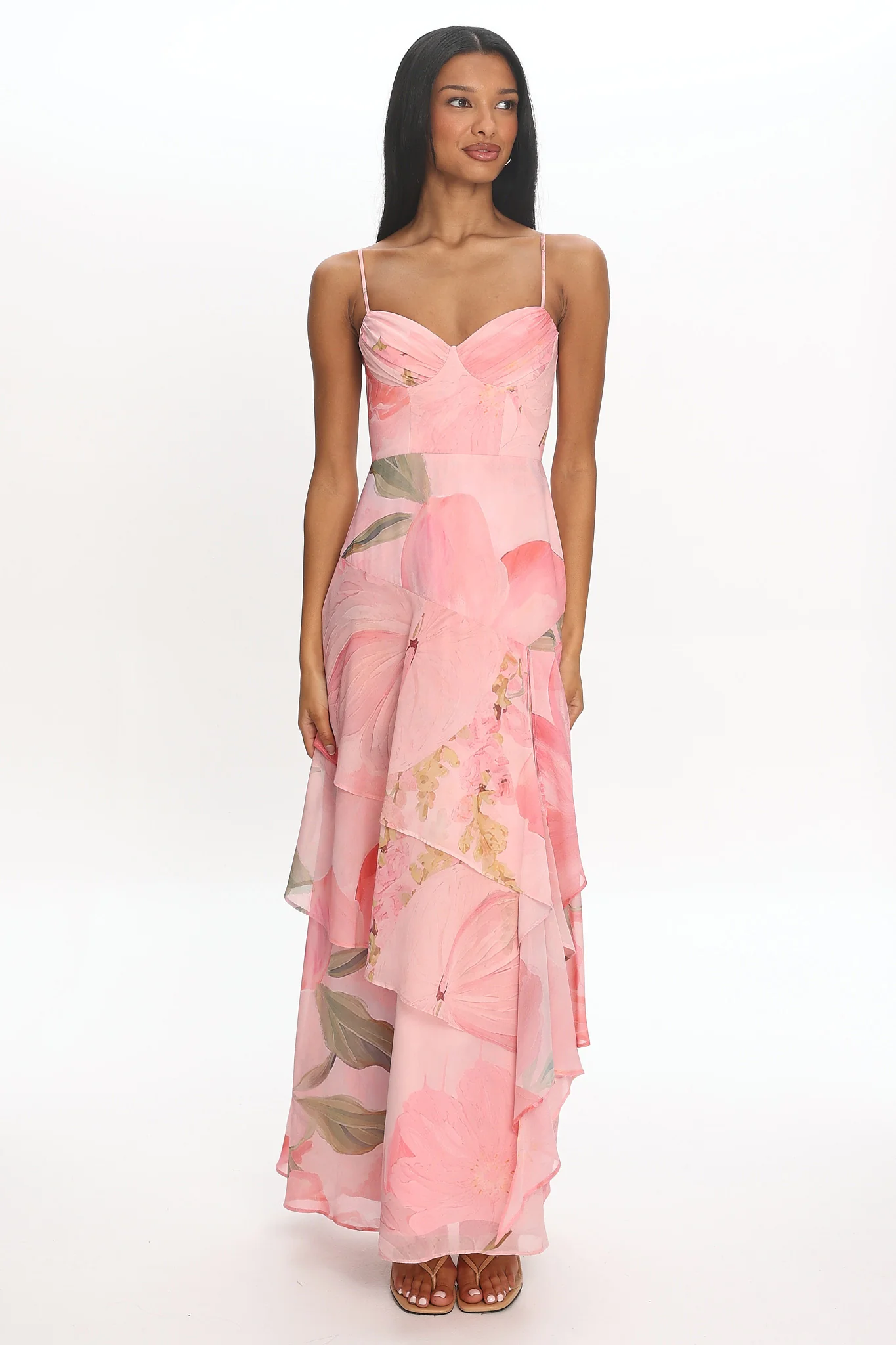 Botanical Bloom Tiered Maxi Dress Pink - luluinthesky