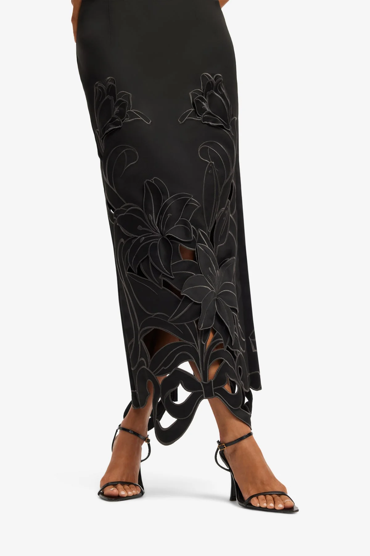 Rayna Appliqué Bustier Maxi Dress - Lily in Ebony