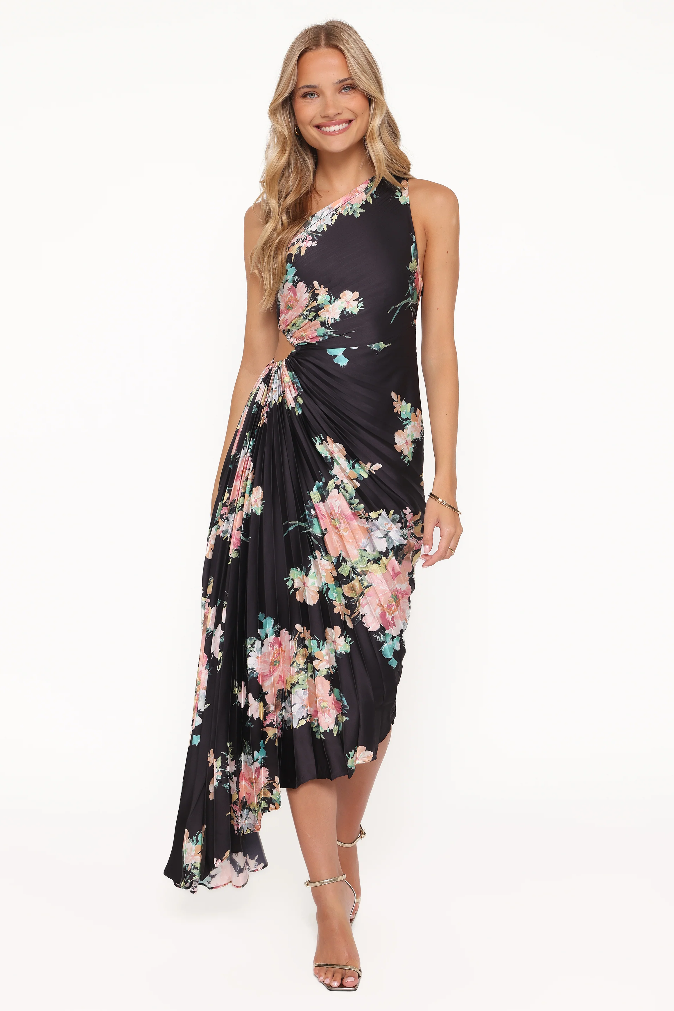 Kleo One Shoulder Maxi Dress - Black Floral