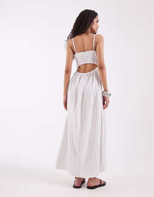 Vero Moda cami midi dress in white striped print