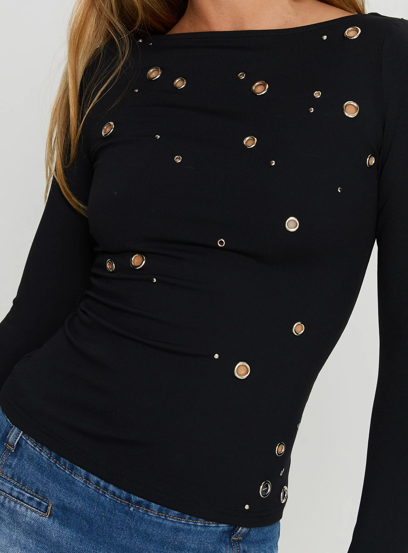 Ryka Long Sleeve Eyelet Top Black