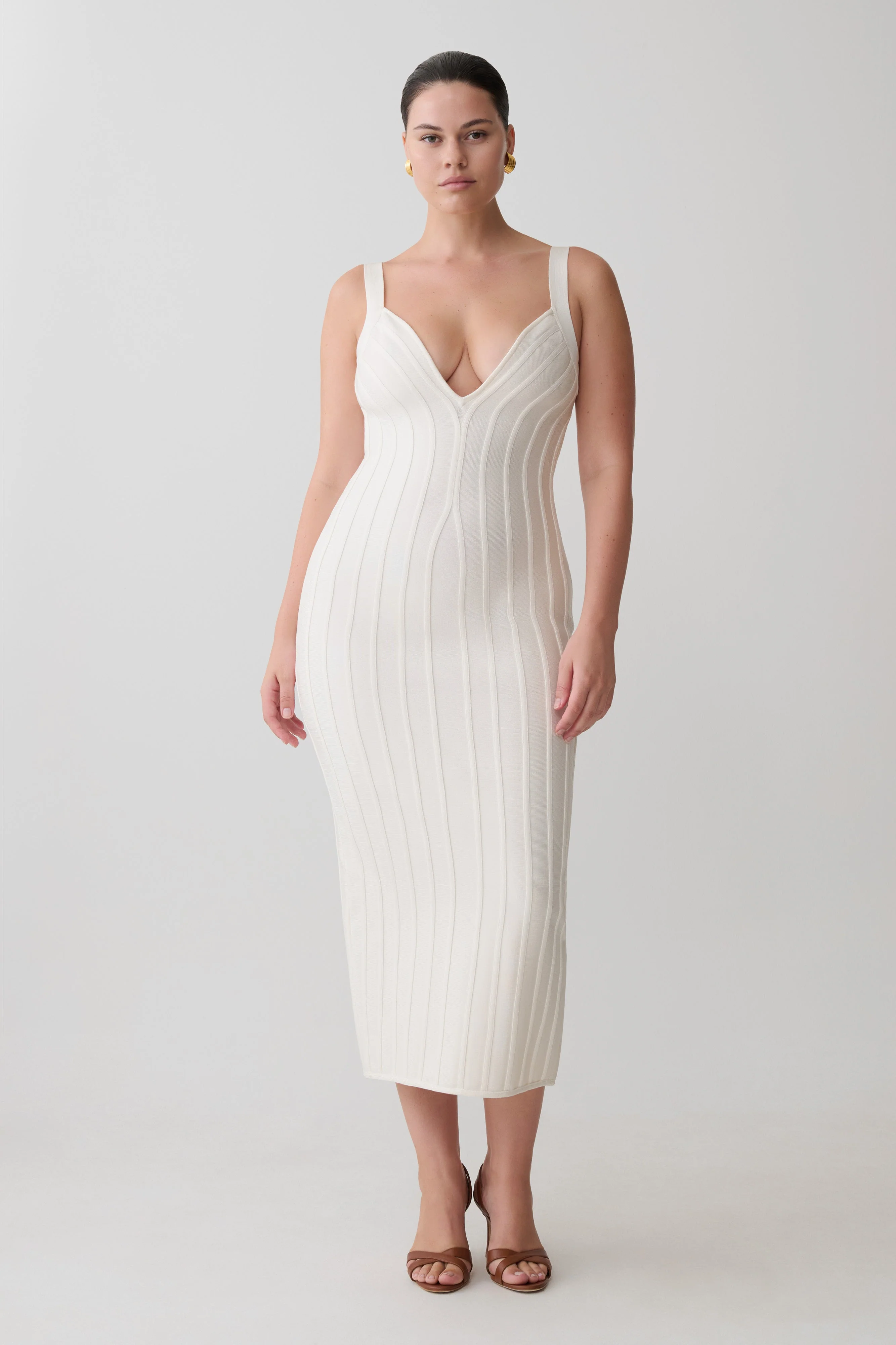 Gia Bandage Knit Midi Dress - Ivory