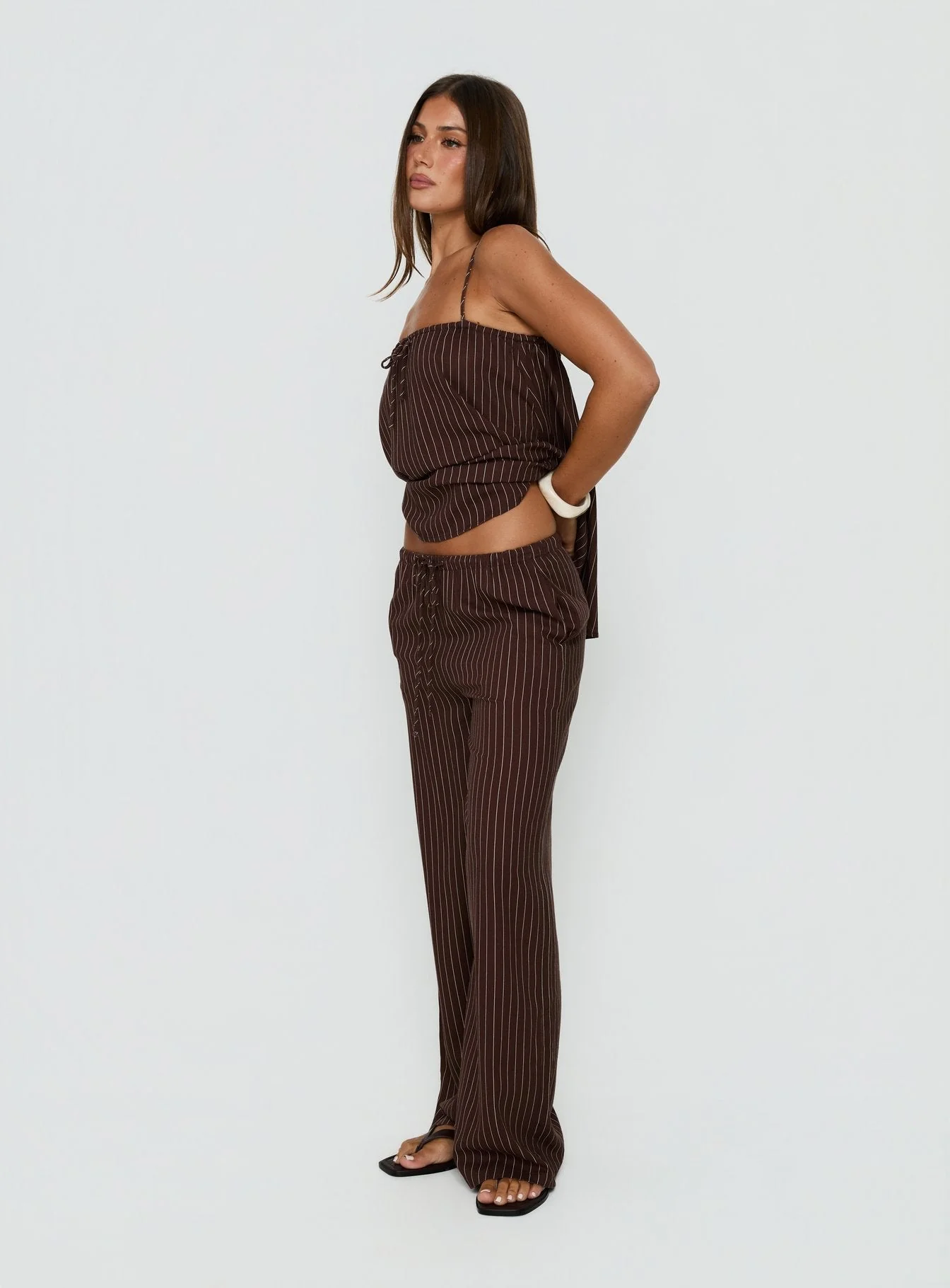 Amibella Mid Rise Wide Leg Pants Brown / Cream Stripe