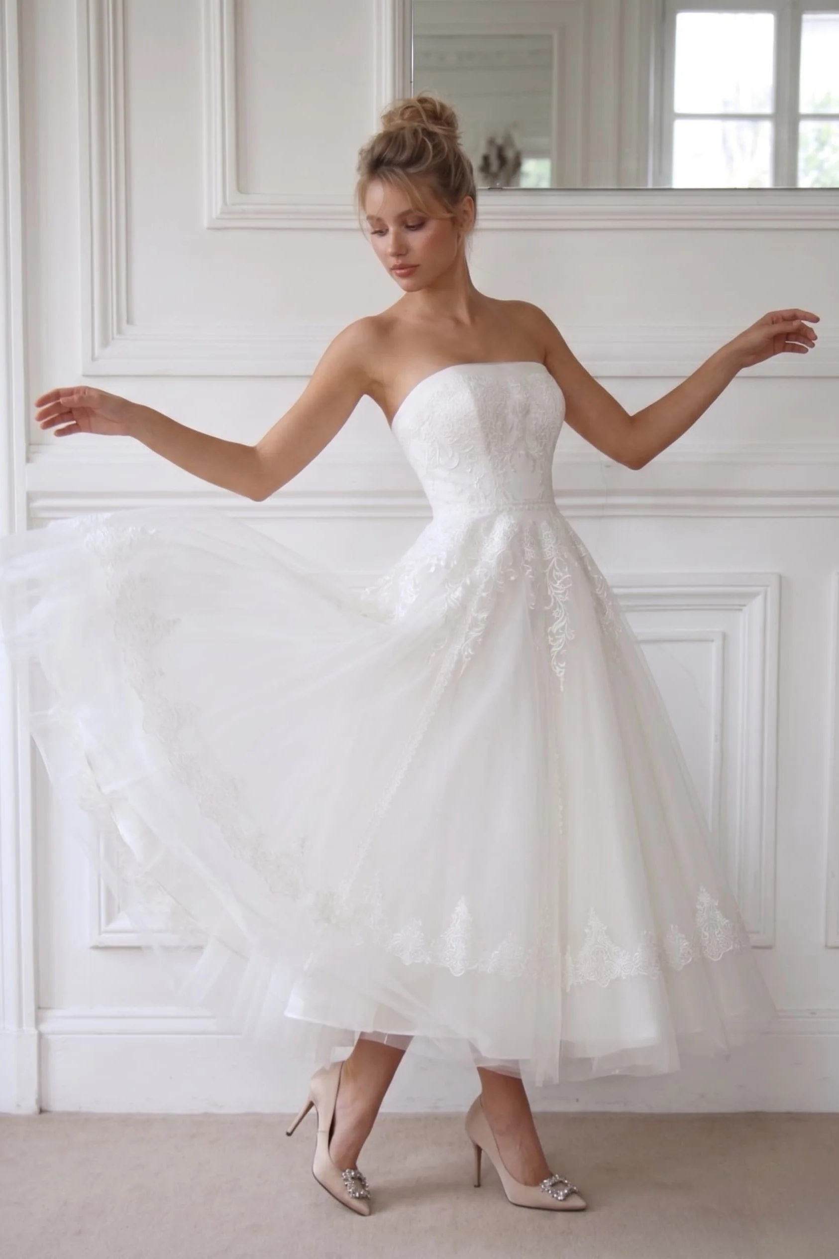A-Line Ankle Length Tulle Wedding Dress CW2392