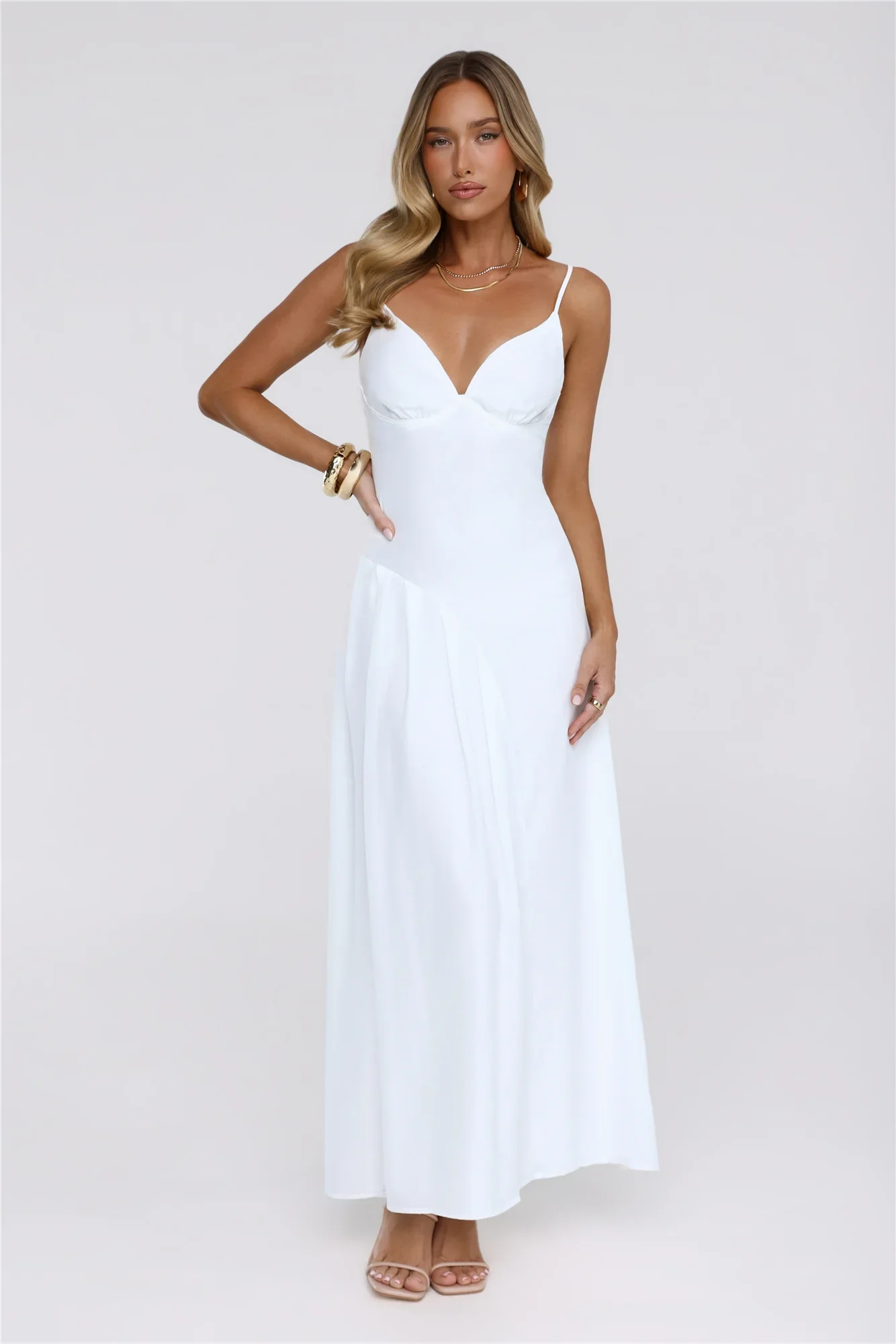 Gilded Whisper Maxi Dress White
