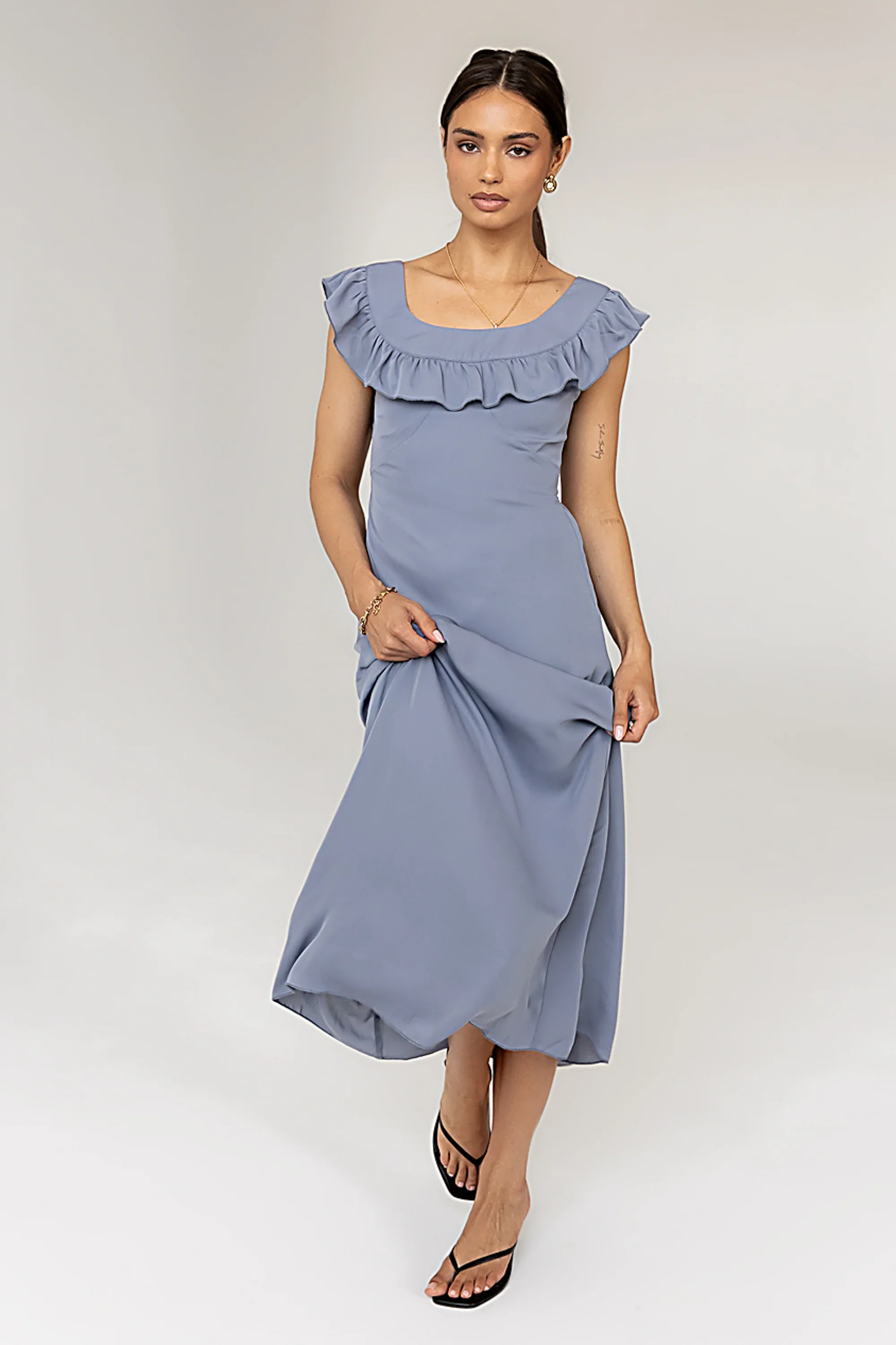 Lydia Ruffle Maxi Dress in Blue