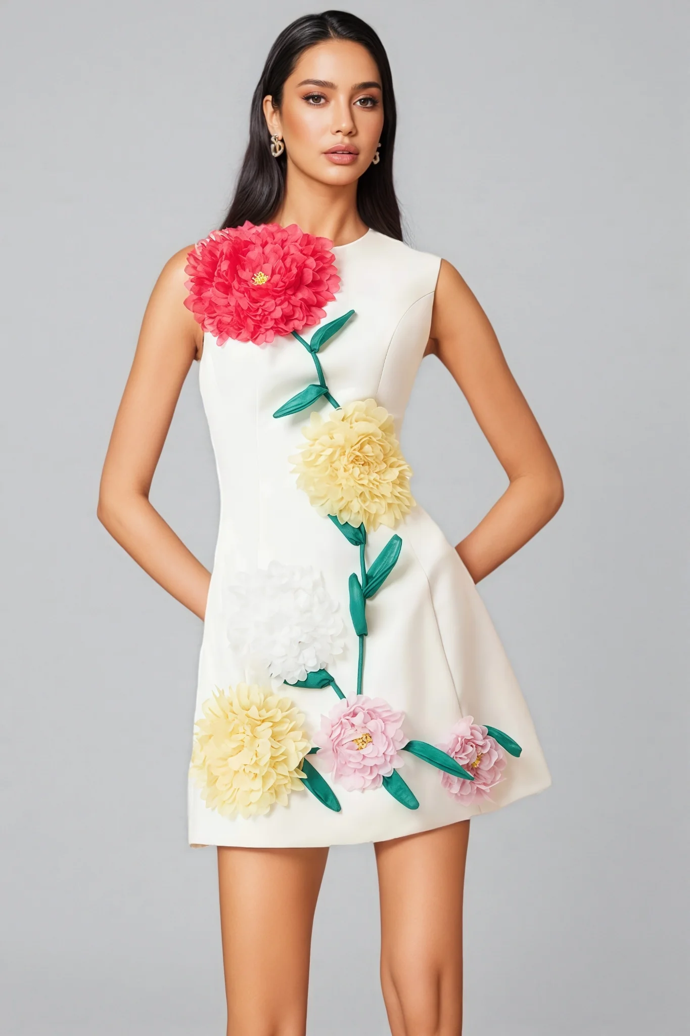Flavia White Buttercup Embroidered Mini Dress - luluinthesky