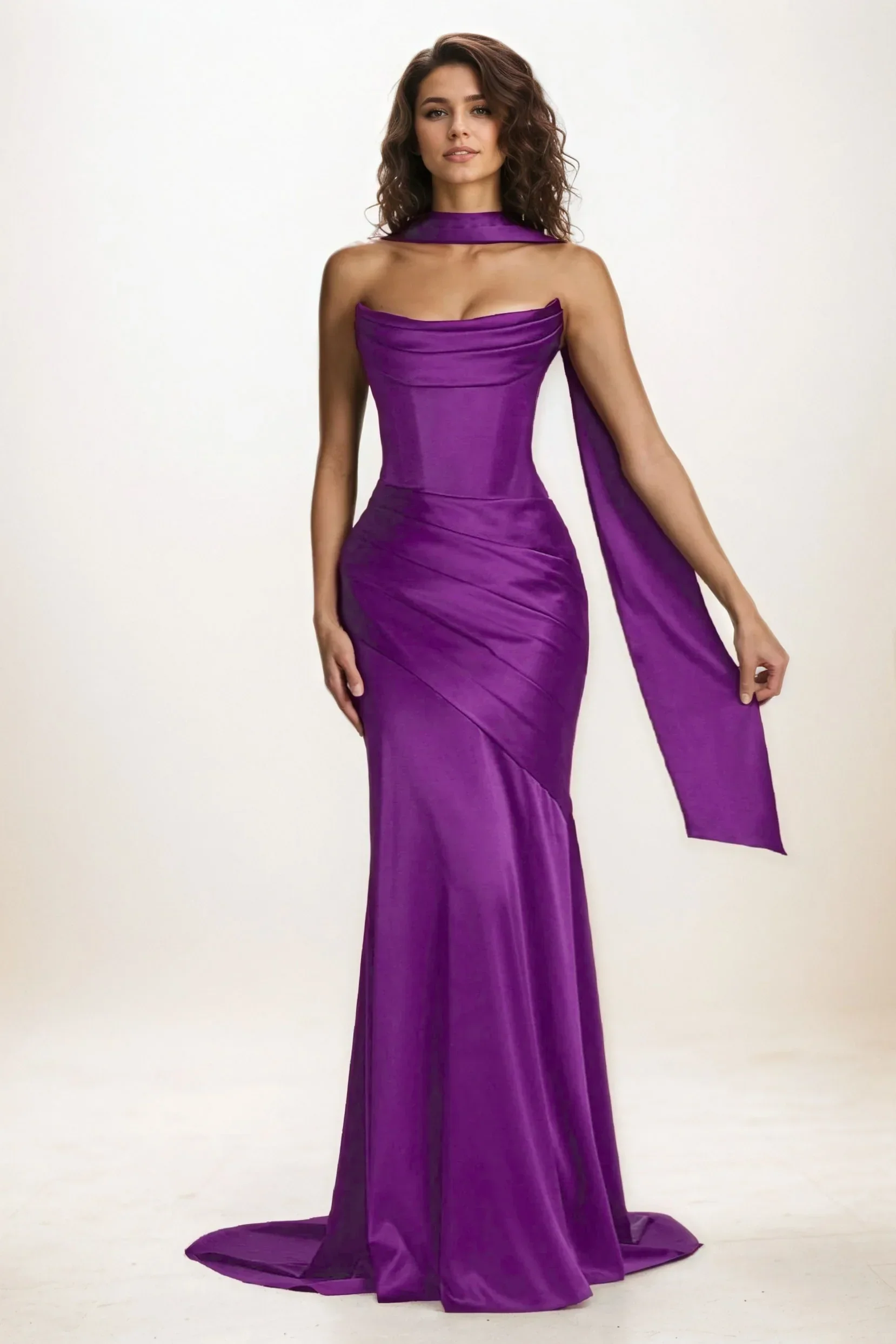 Trumpet-Mermaid Sweep-Brush Train Luxe Satin Wedding Guest Dress CG0301