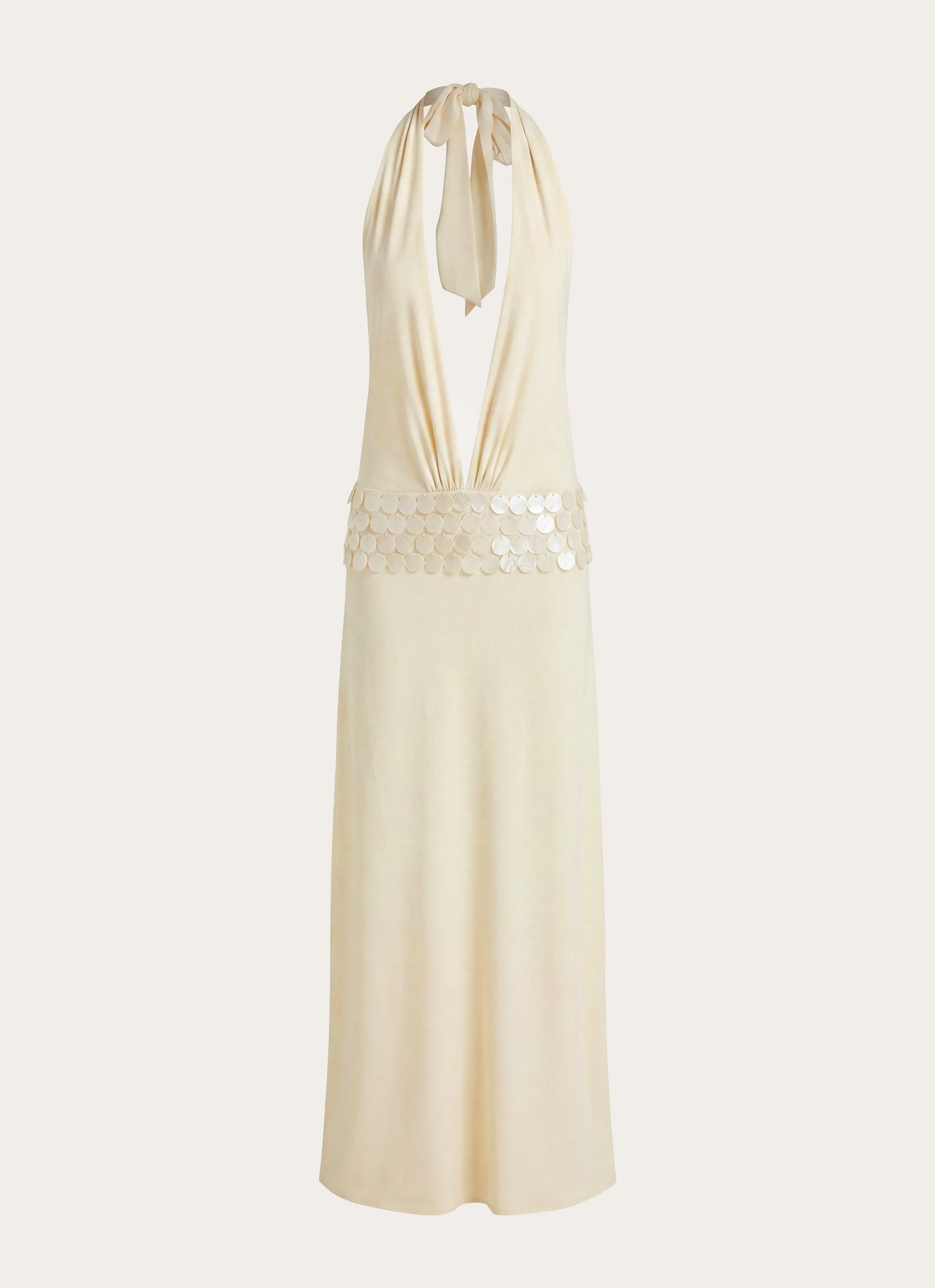 Kolisa Beaded Halter Maxi Dress - Cream - luluinthesky