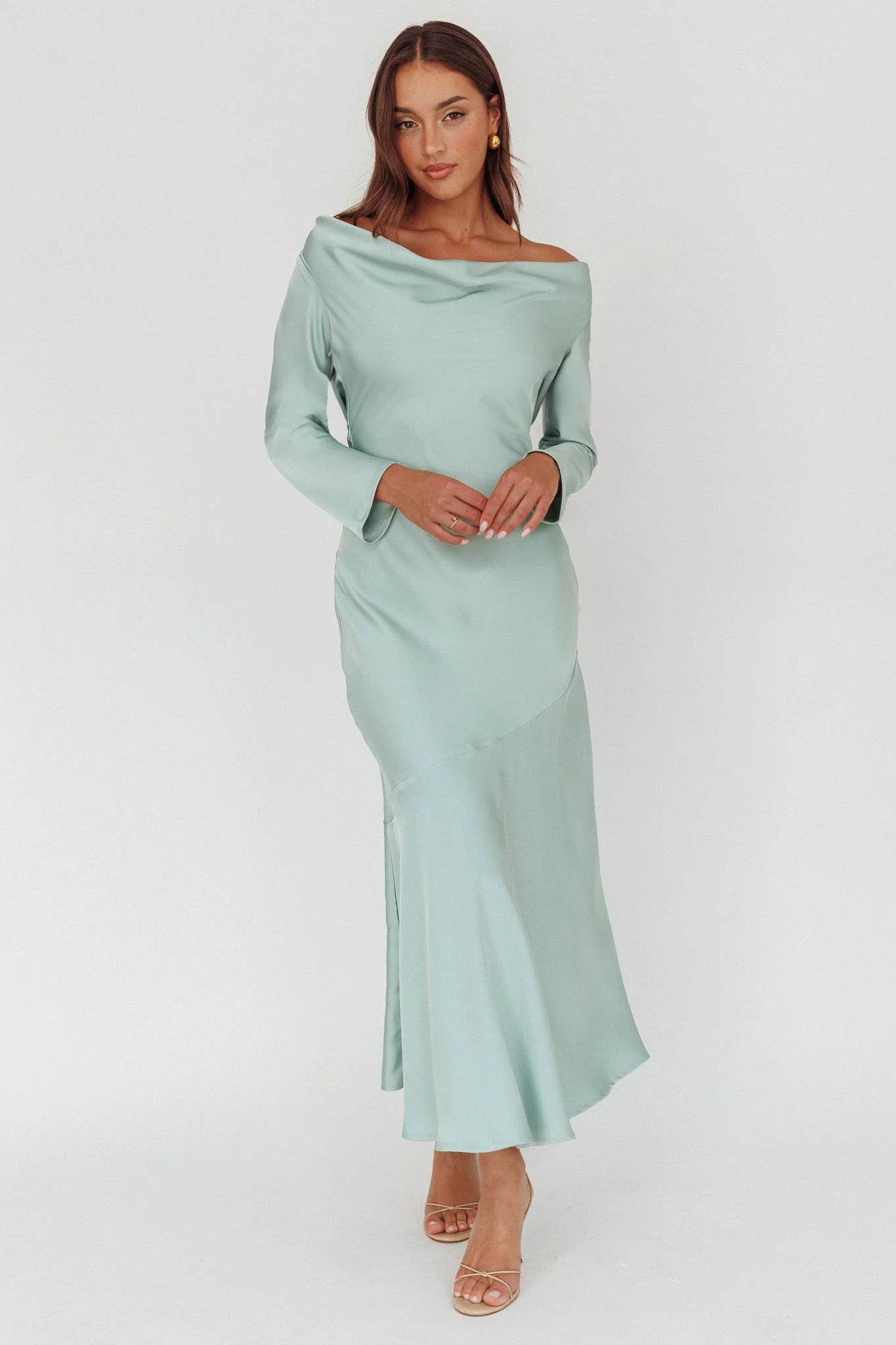 Cecilia Long Sleeve Drape Back Maxi Dress Sage