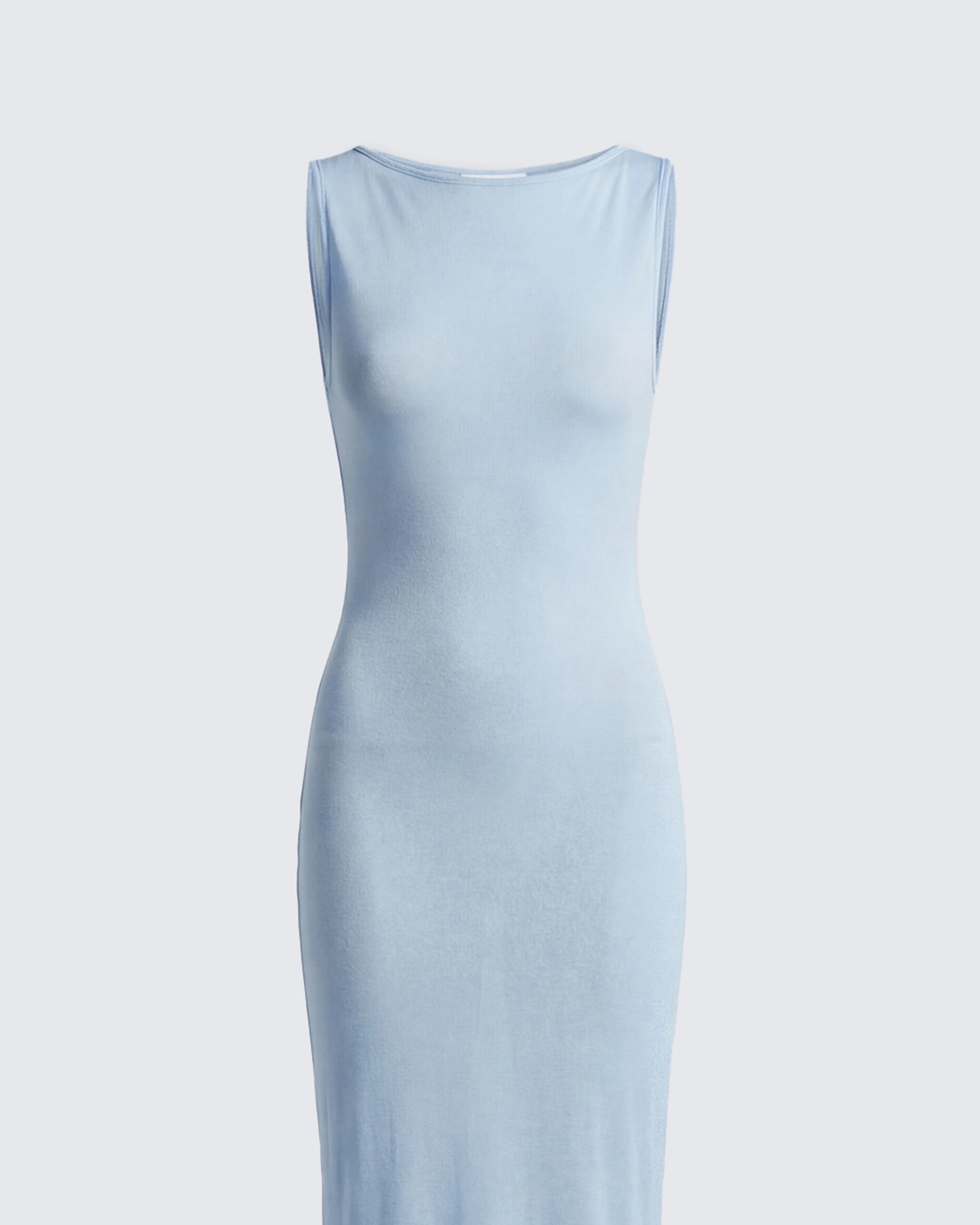 Delfi Blue Jersey Sheer Cowl Maxi Dress