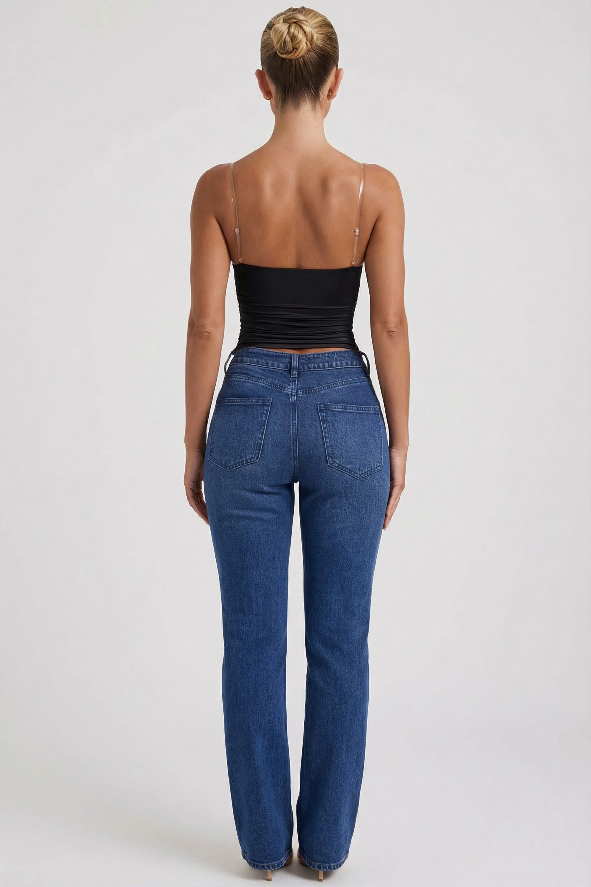 Ruched Plunge-Neck Camisole Top in Black