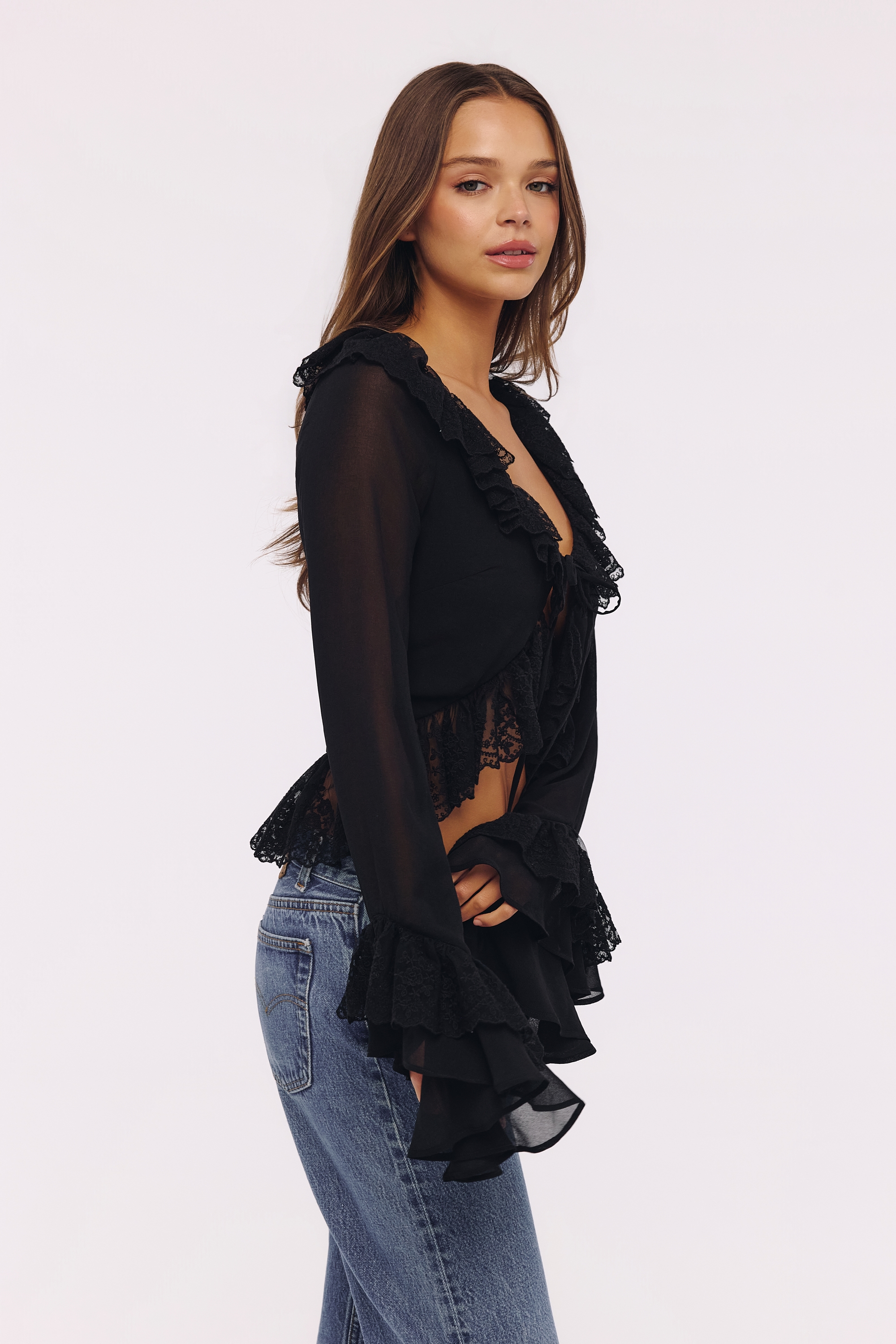 Black Ruffled Sleeve Blouse