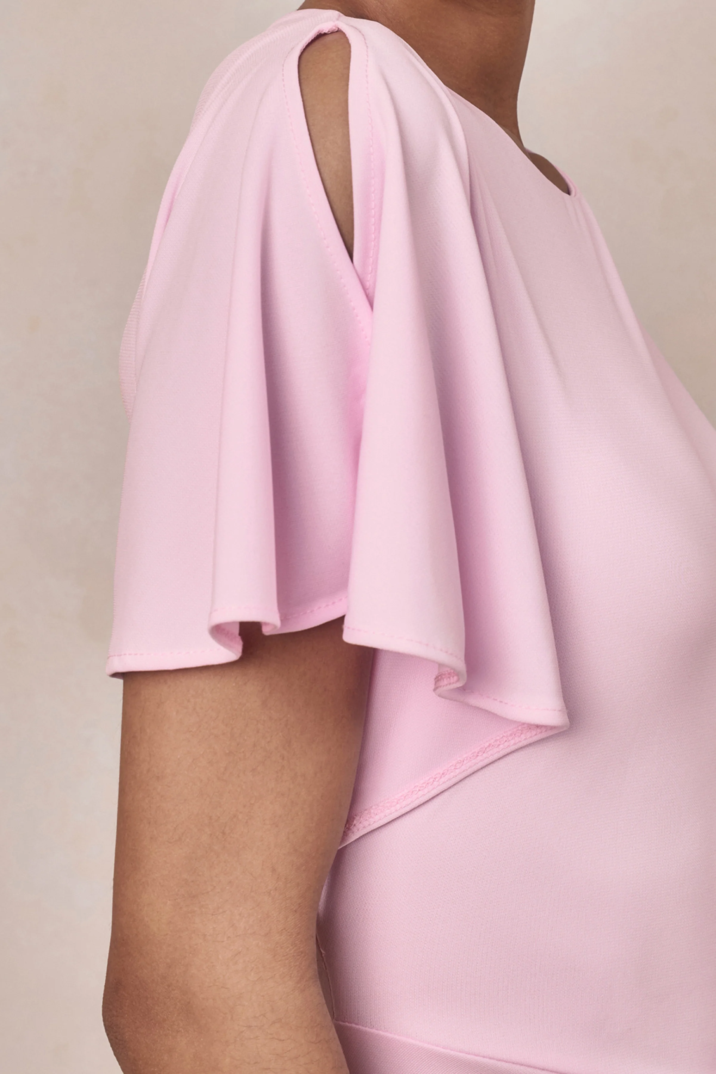Grandeur | Pale Pink High-Neck Ruched Maxi Dress