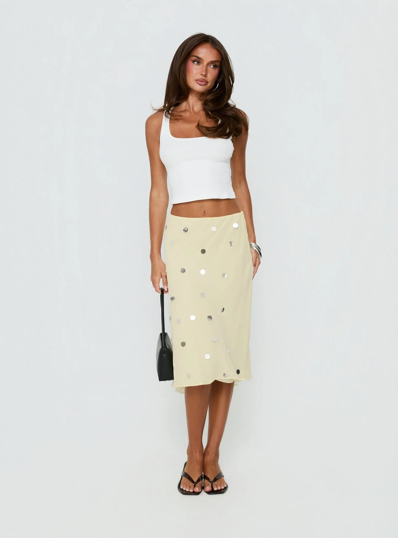 Kessiah Sequin Midi Skirt Yellow