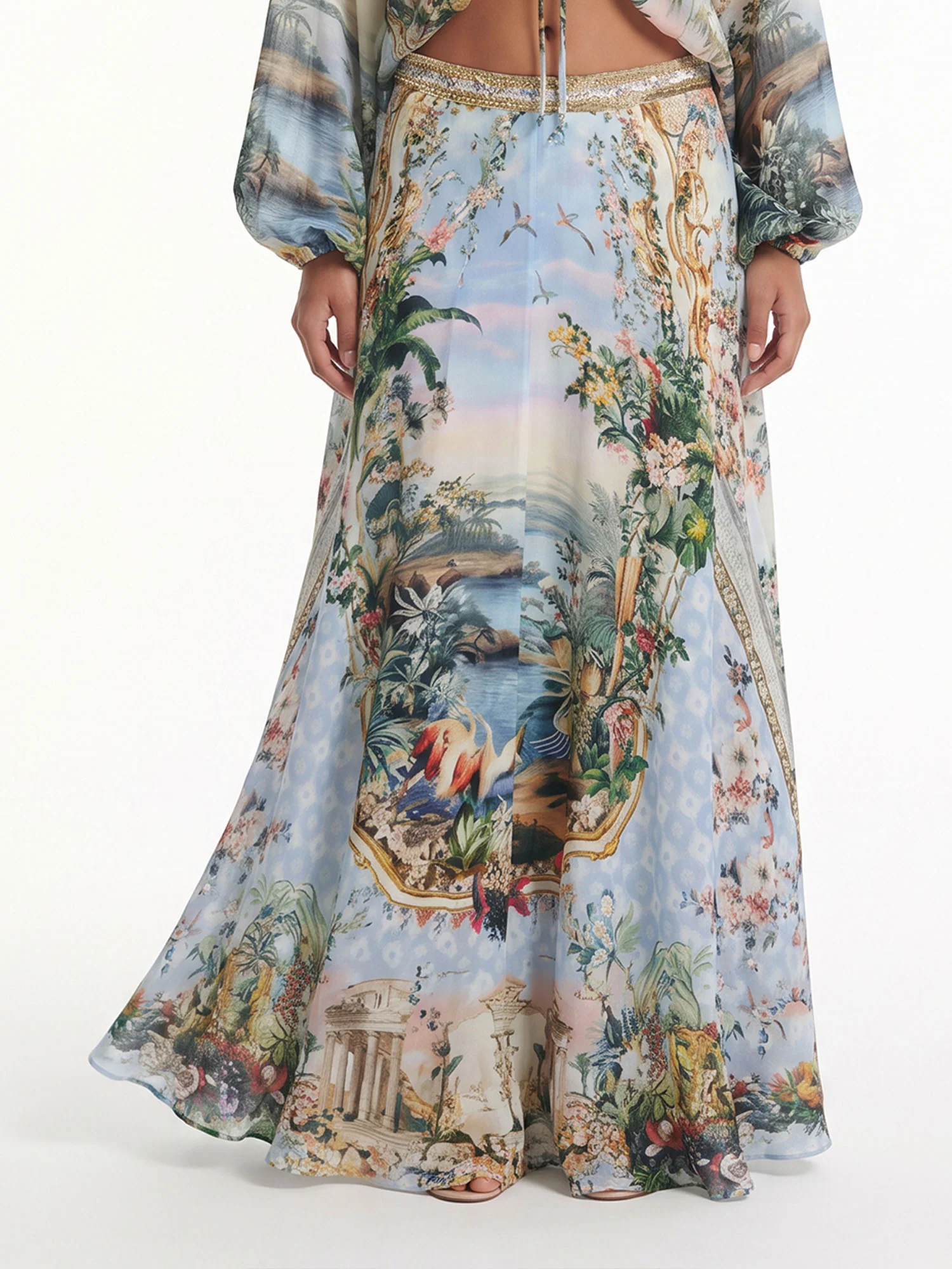 Scenic Print Maxi Skirt