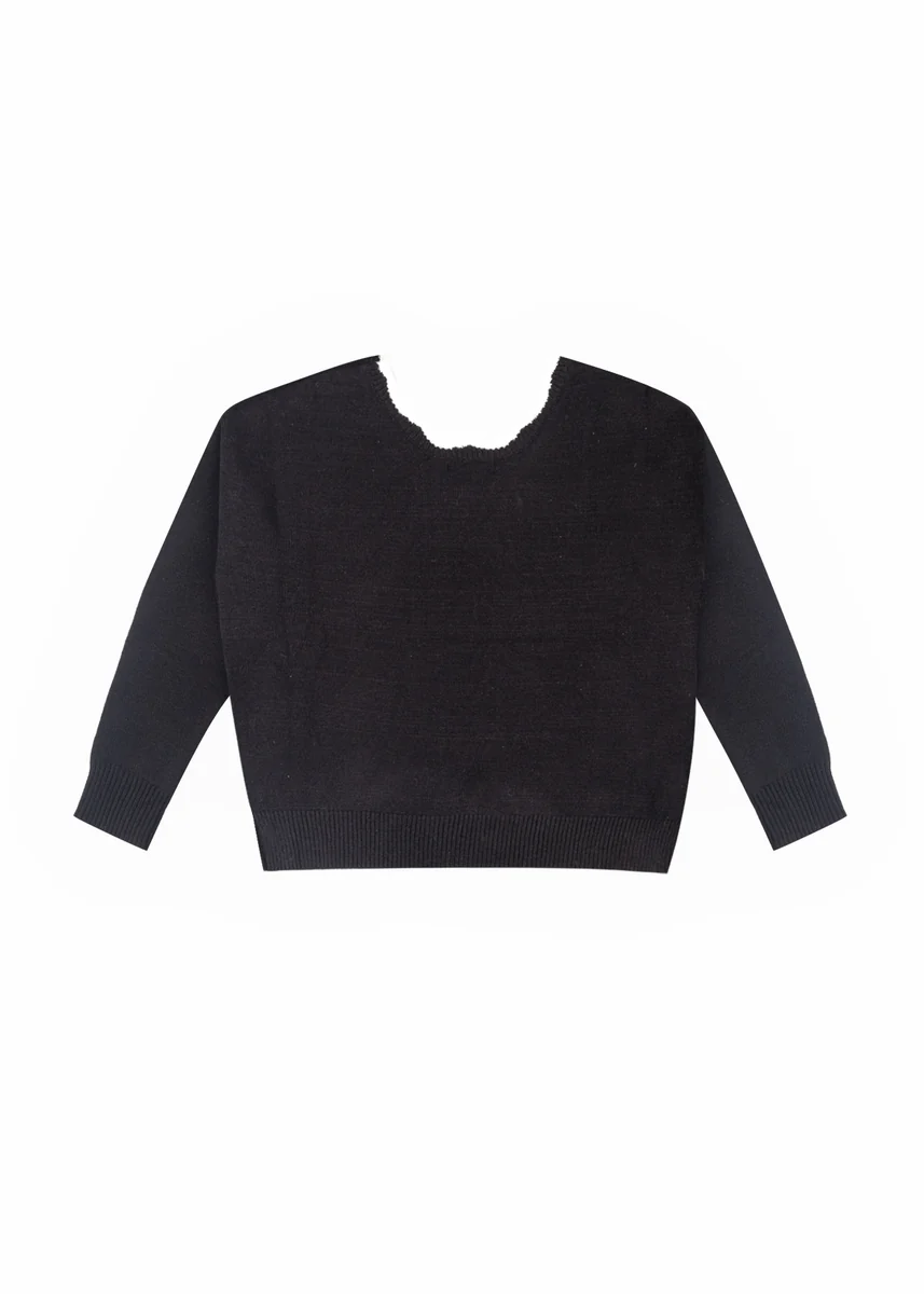 Velvet Bow Open-Front Knit Sweater