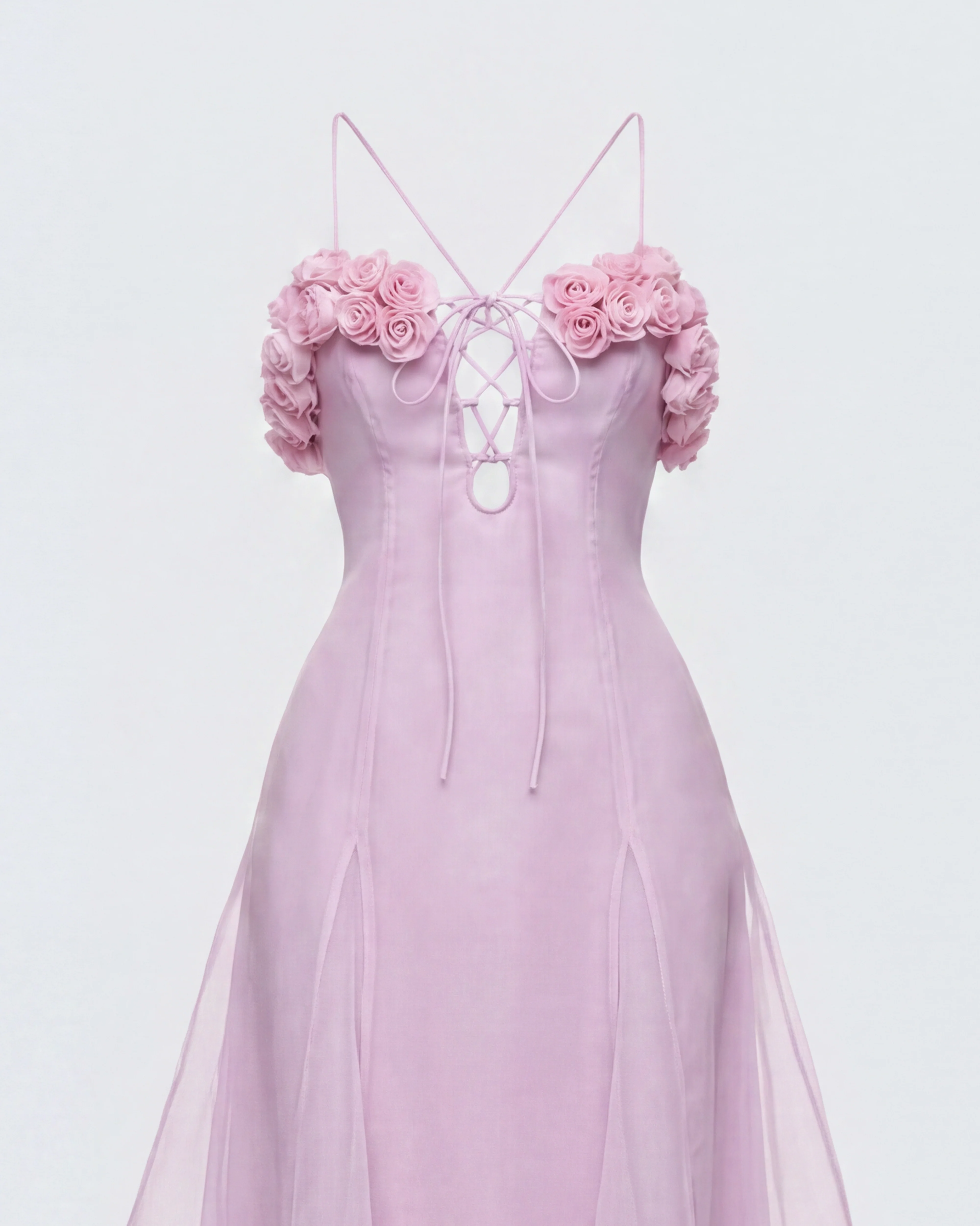 Glena Pink Sheer Godet Midi Dress