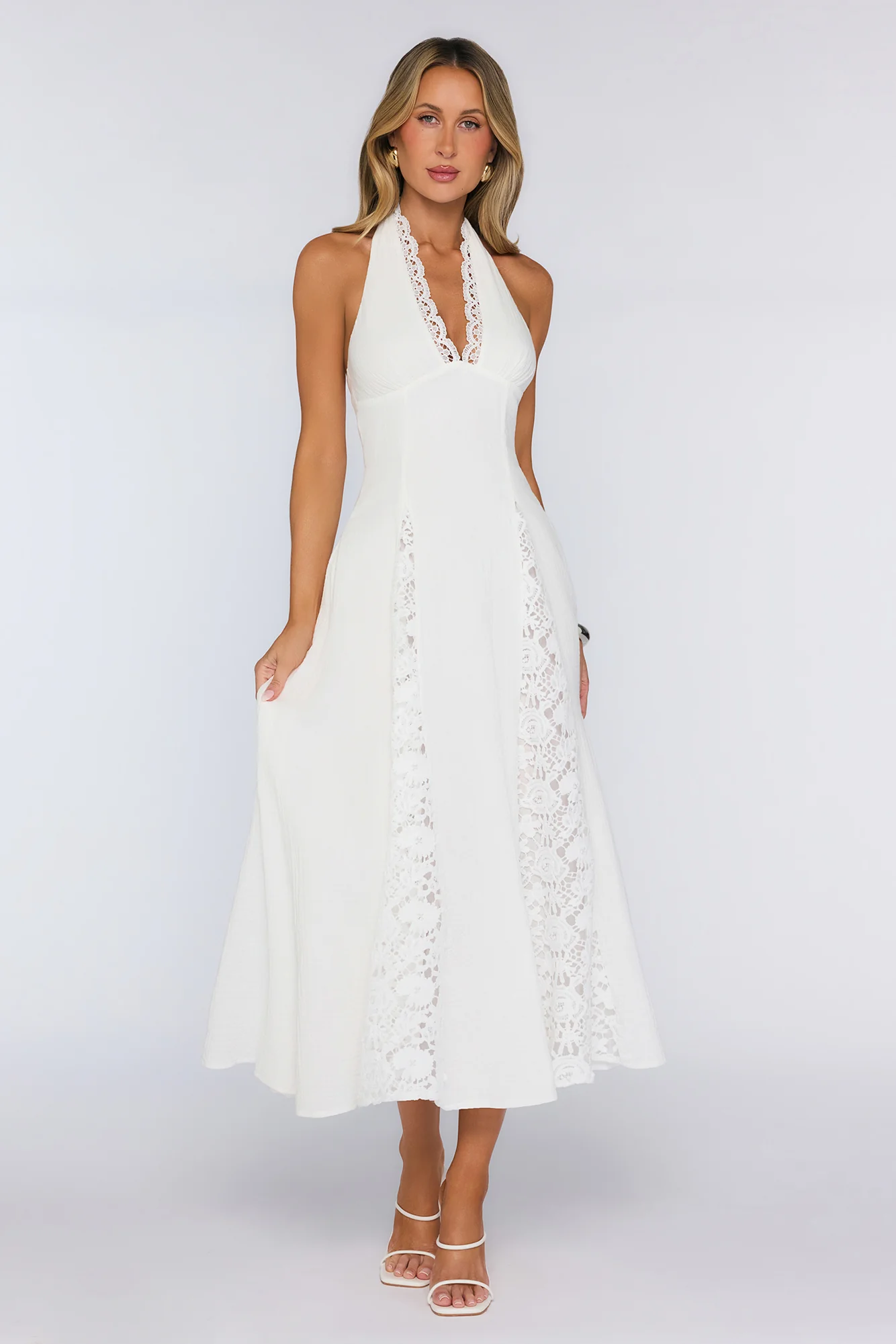 Be The Difference Embroidered Halter Maxi Dress White - luluinthesky