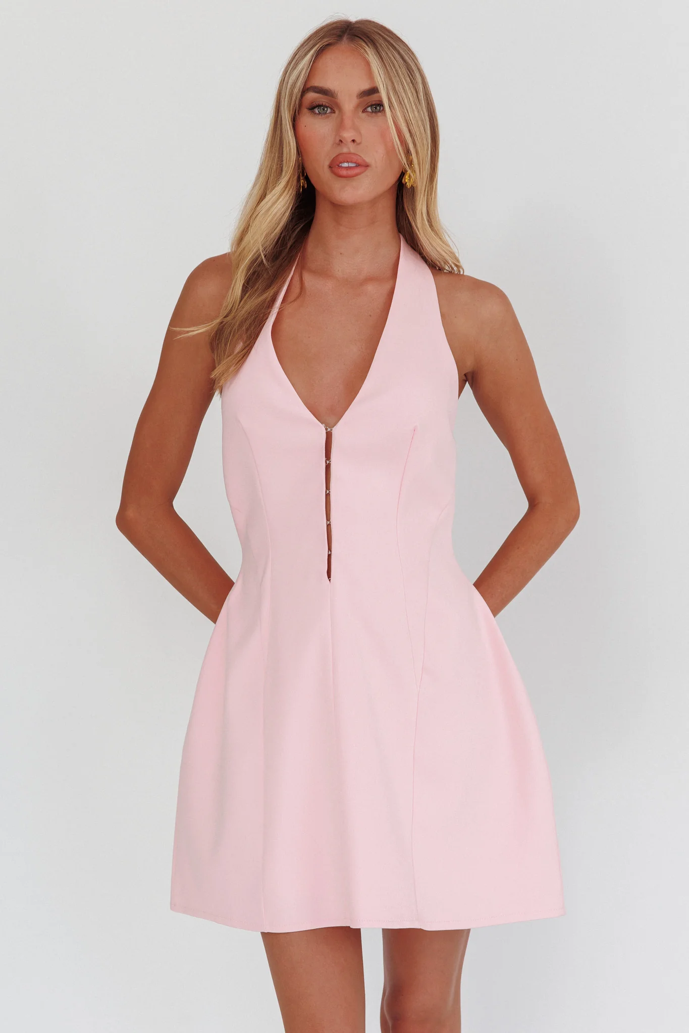 Elisabet Halter Neck Mini Dress Pink
